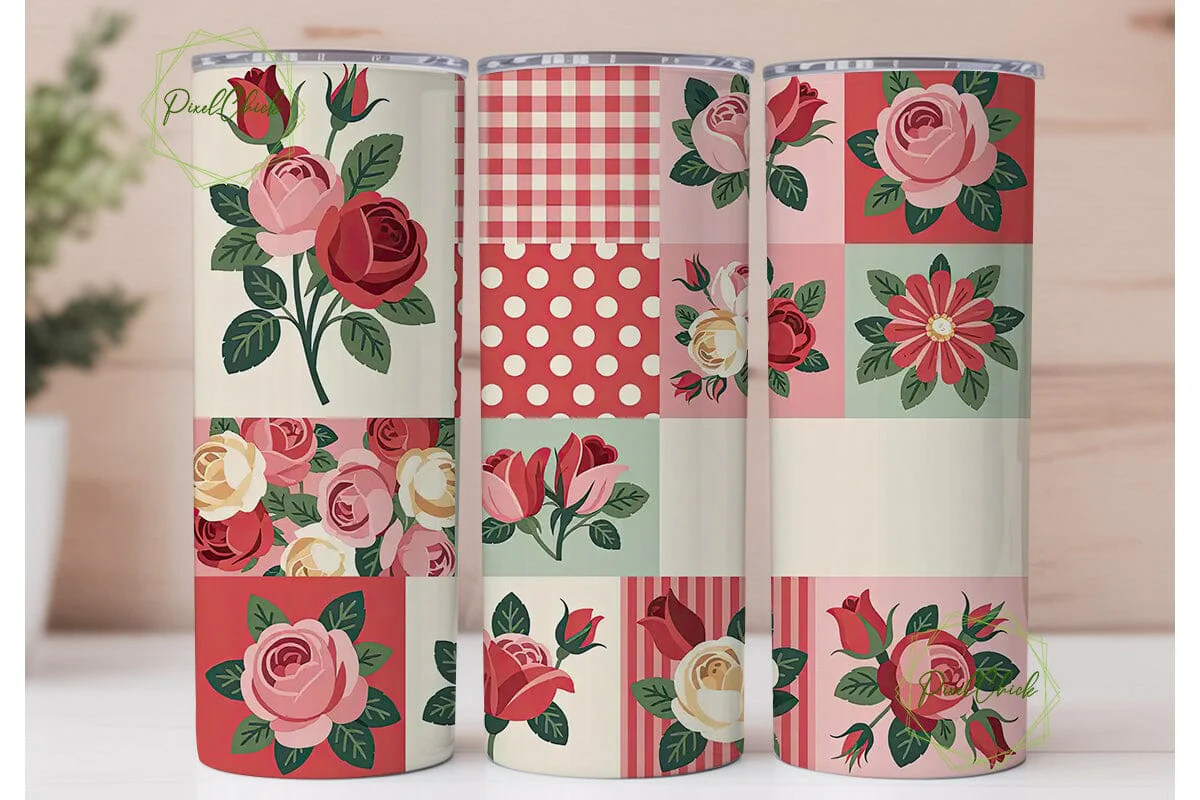 Vintage Rose Patchwork 20oz Tumbler Wrap - Image 2