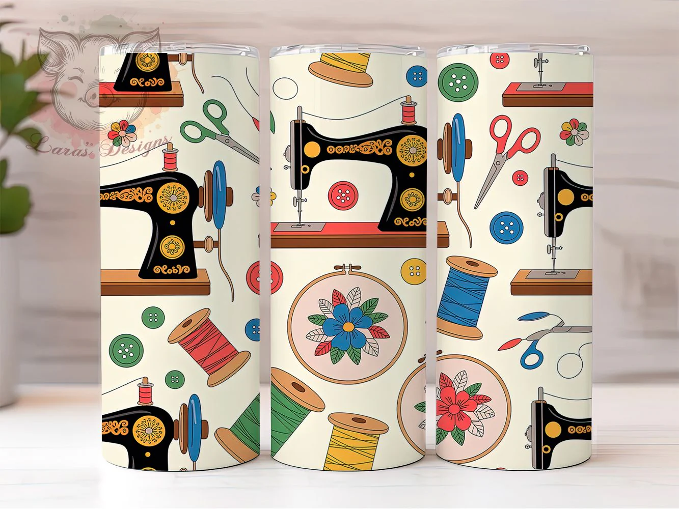Vintage Sewing Craft Tumbler, Sewing Machine, Quilting Theme, Craft Style, Handmade Design, 20Oz Tumbler, Sublimation Wrap