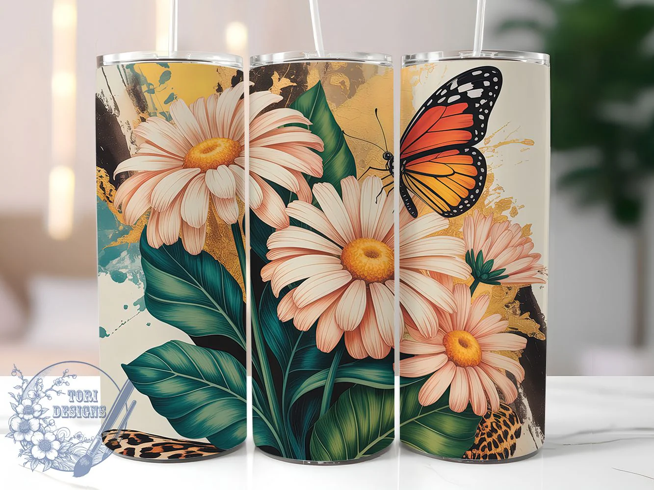 Vintage Sunflower Leopard Tumbler, Floral Animal Print Tumbler, Rustic Sunflower Wrap, Whimsical Leopard Wrap, Country Floral Wrap, Sublimation Design, Trendy Gift Idea