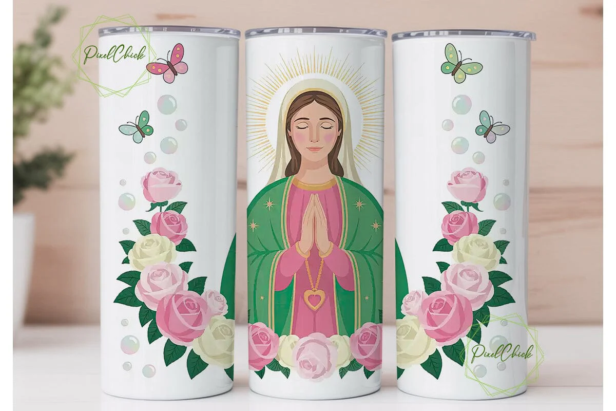 Virgin Mary Floral Tumbler Design - Image 2