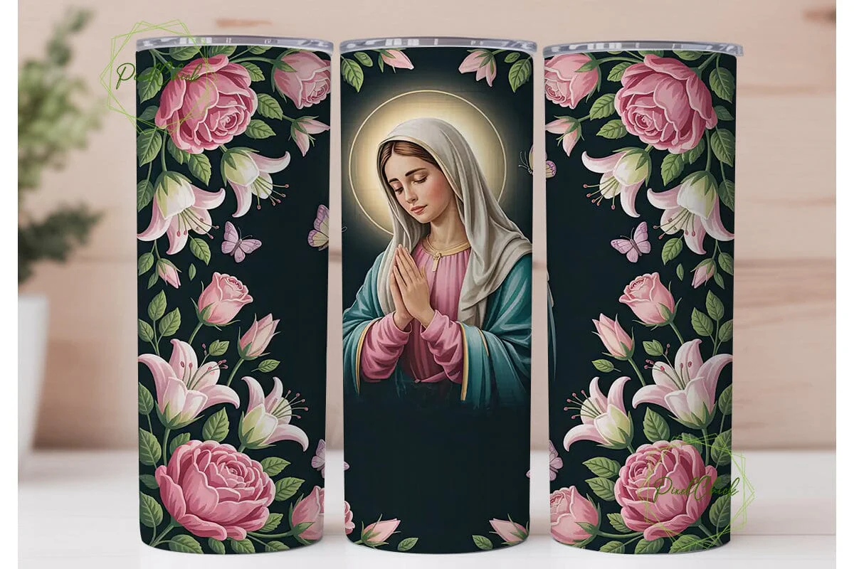 Virgin Mary Floral Tumbler Wrap - Image 2
