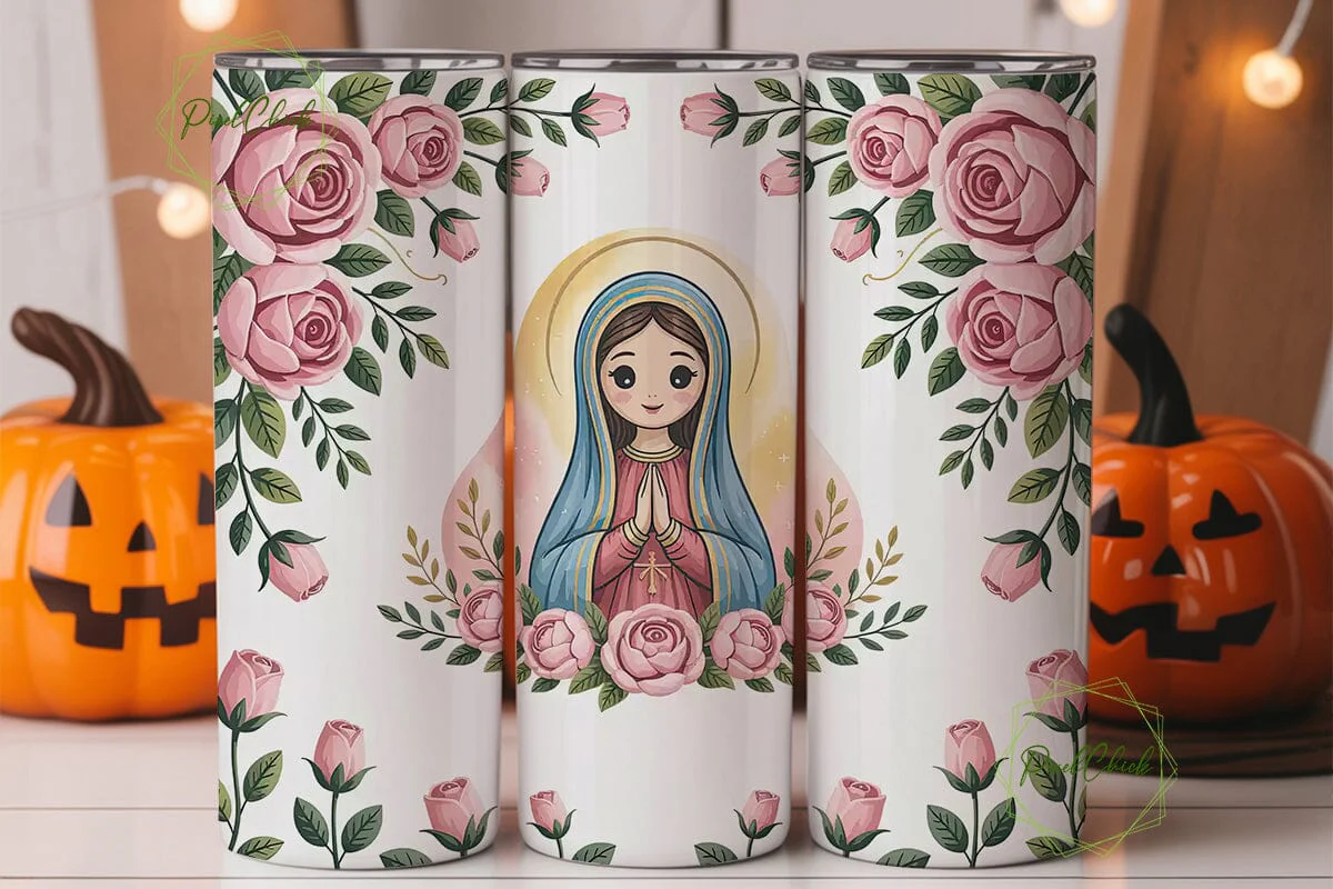 Virgin Mary Floral Tumbler Wrap - Image 3