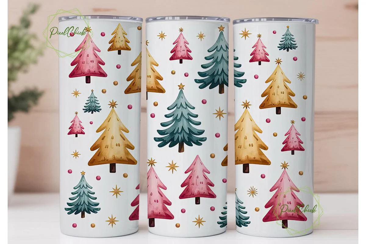 Watercolor Christmas Tree Tumbler Wrap - Image 2