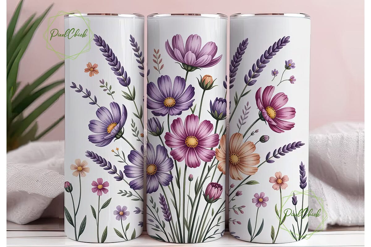Watercolor Cosmos & Lavender Tumbler - Image 3