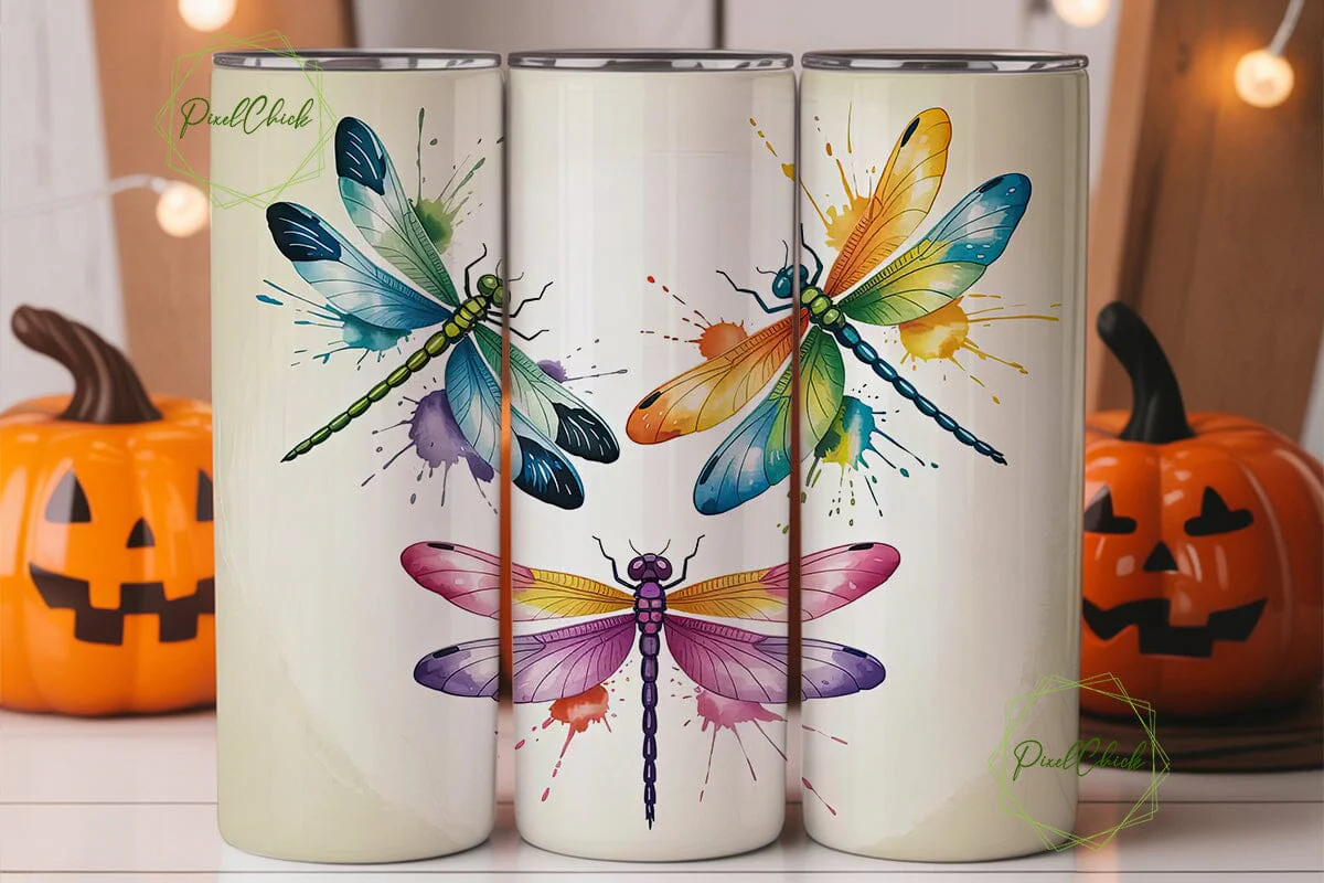 Watercolor Dragonflies 20oz Tumbler Wrap - Image 3