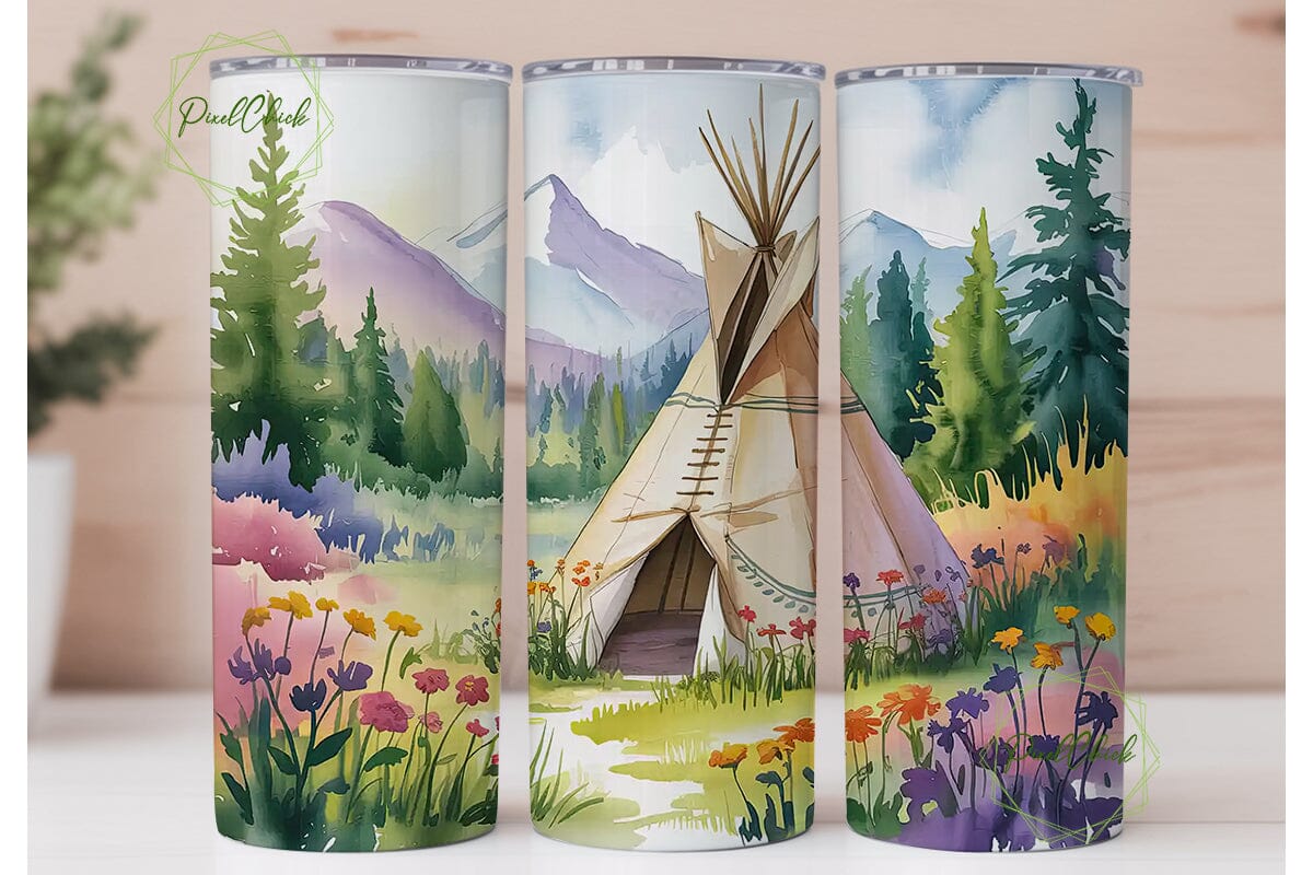 Watercolor Teepee Scenery 20oz Tumbler