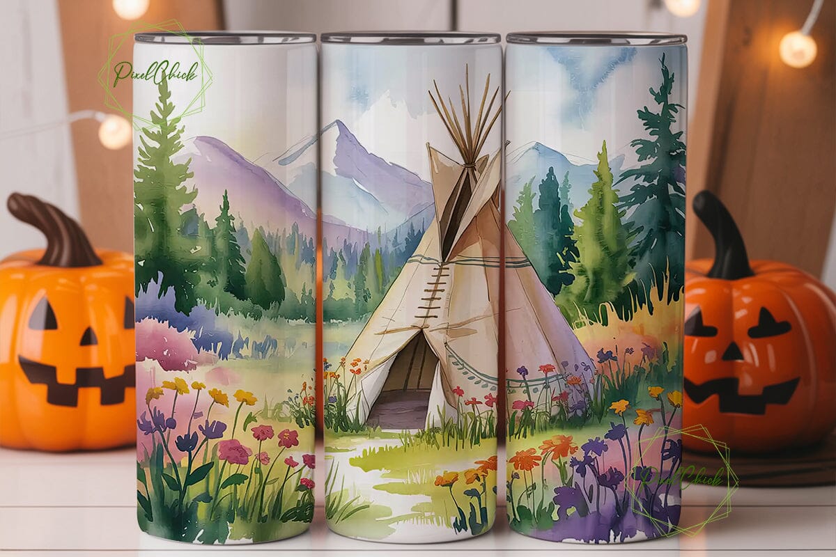 Watercolor Teepee Scenery 20oz Tumbler - Image 2