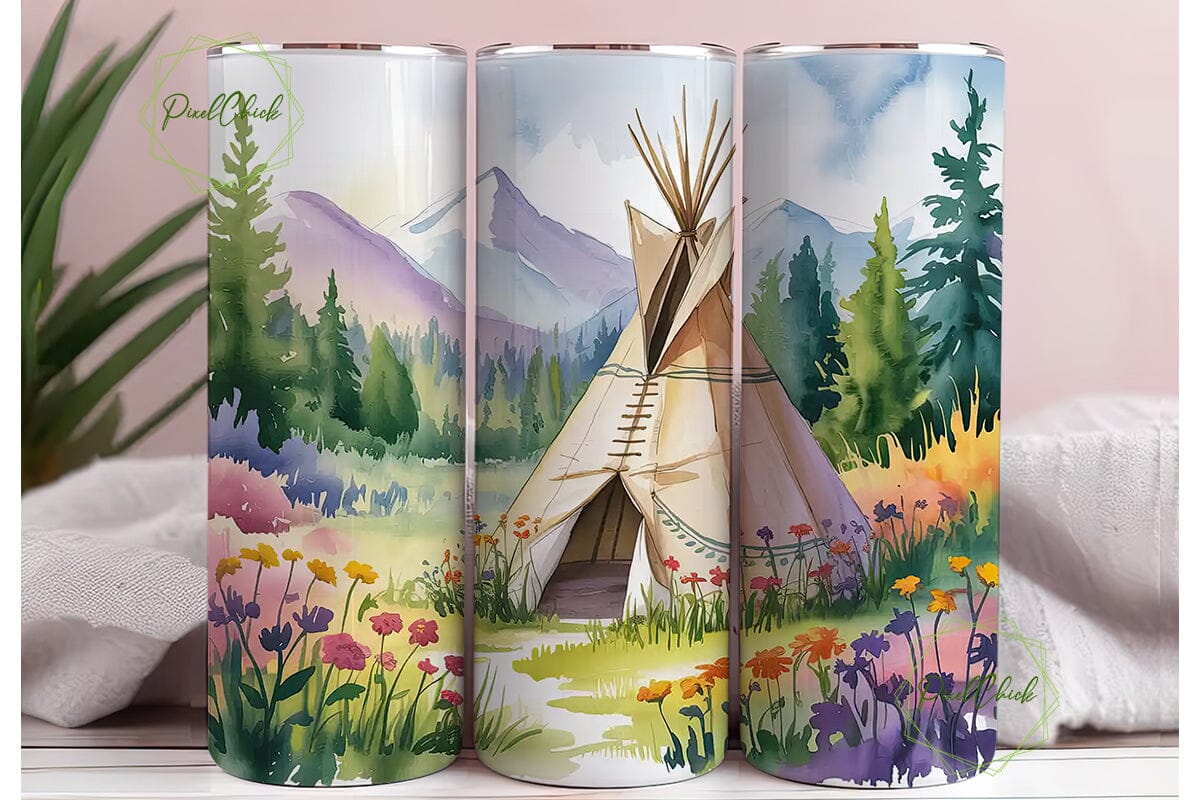 Watercolor Teepee Scenery 20oz Tumbler - Image 3