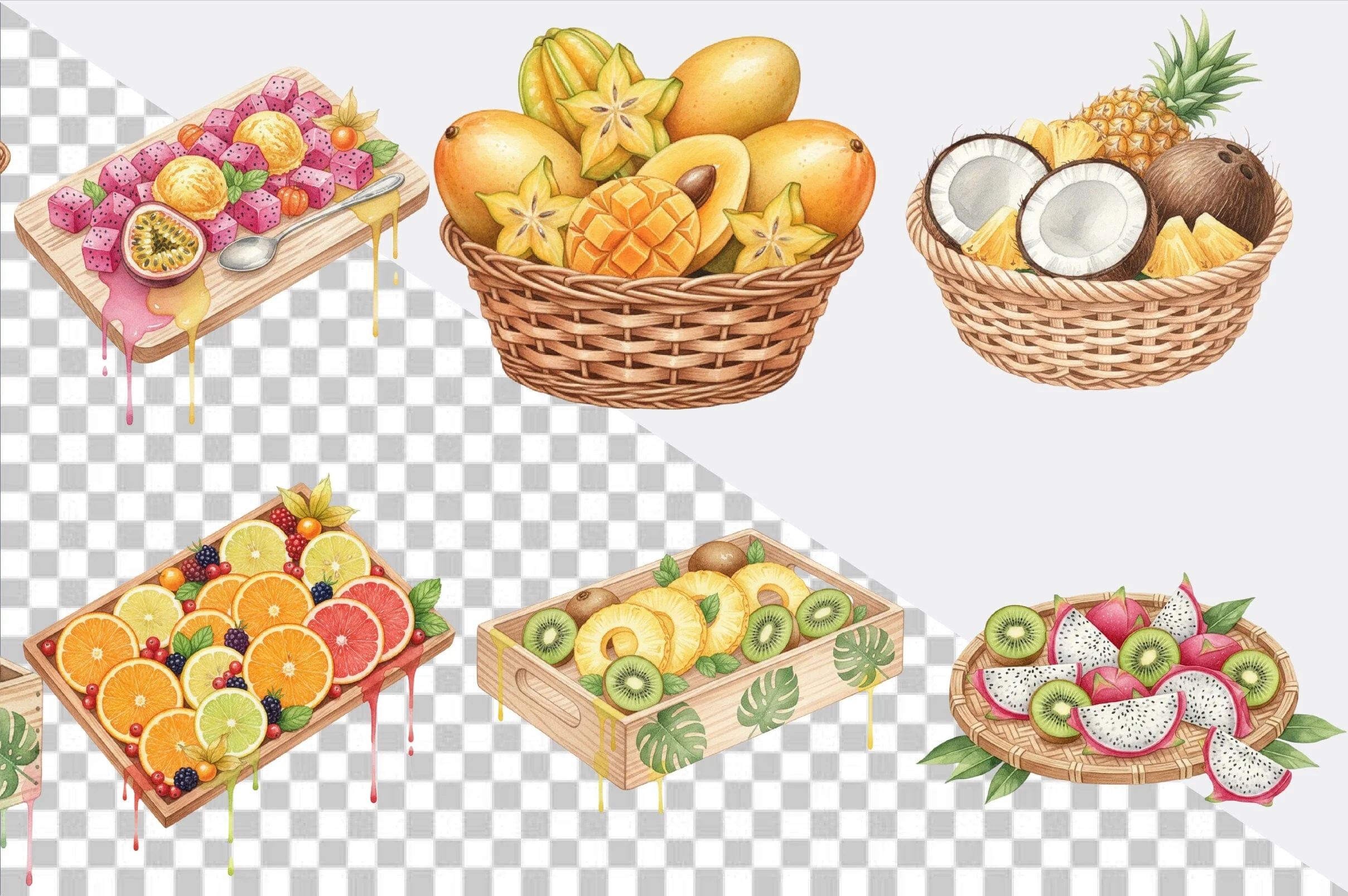 Watercolor Tropical Fruits Summer  Clipart Bundle. - Image 4