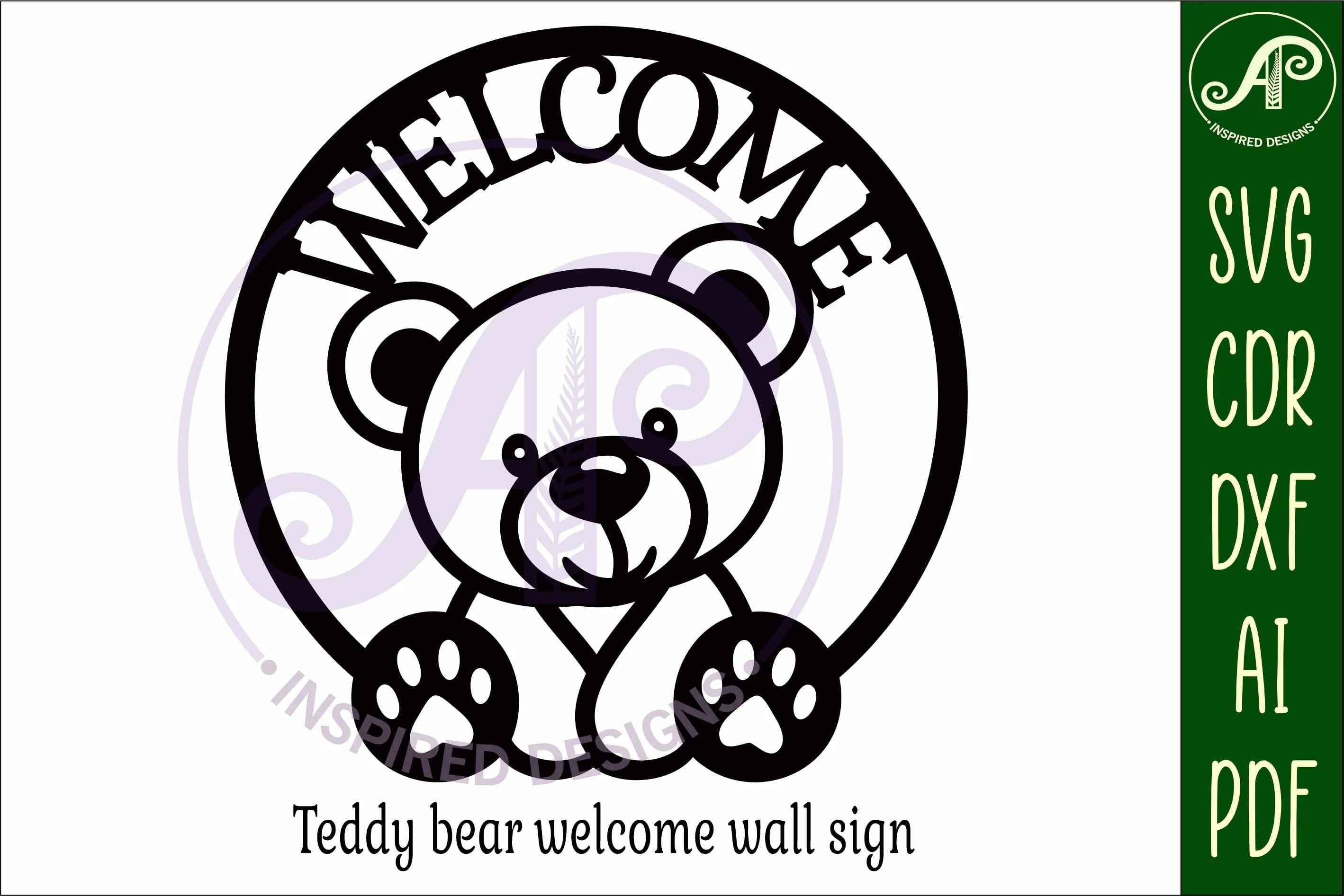 Welcome Teddy bear wall sign svg laser cut file - Image 3