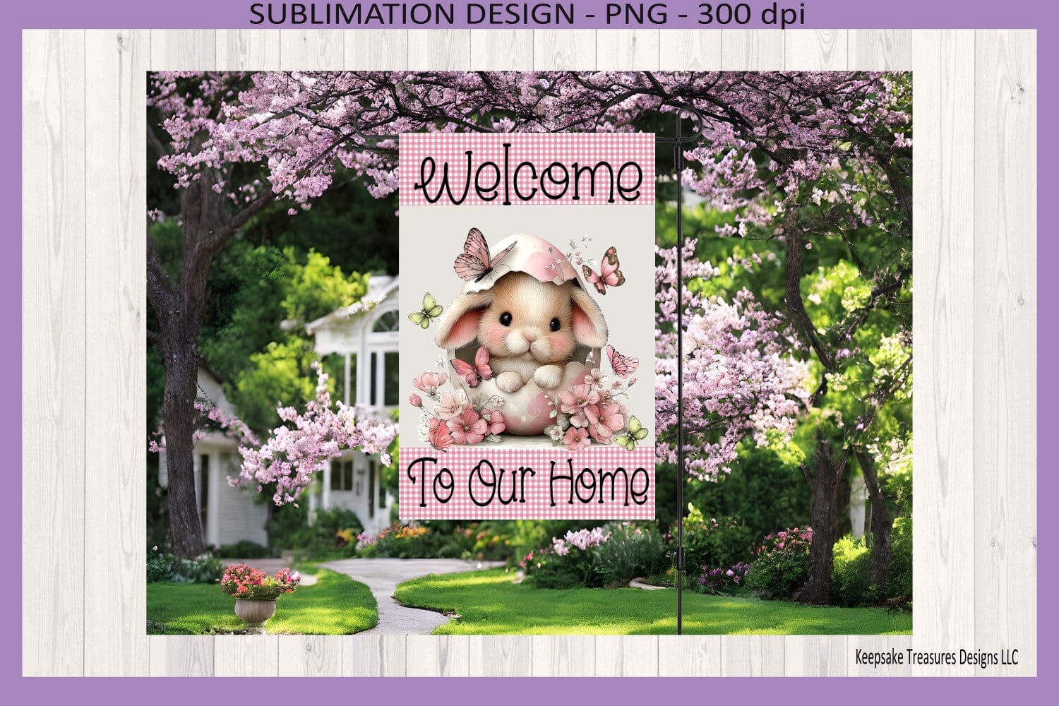 Welcome To Our Home Bunny Garden Flag PNG, Easter Bunny Decor, Spring Garden Flag Digital Download - Image 2