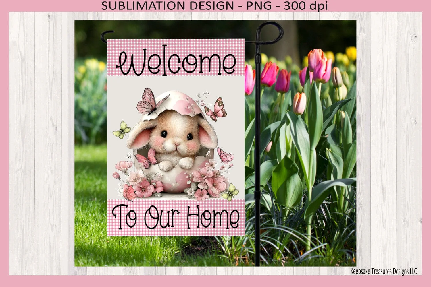 Welcome To Our Home Bunny Garden Flag PNG, Easter Bunny Decor, Spring Garden Flag Digital Download - Image 4