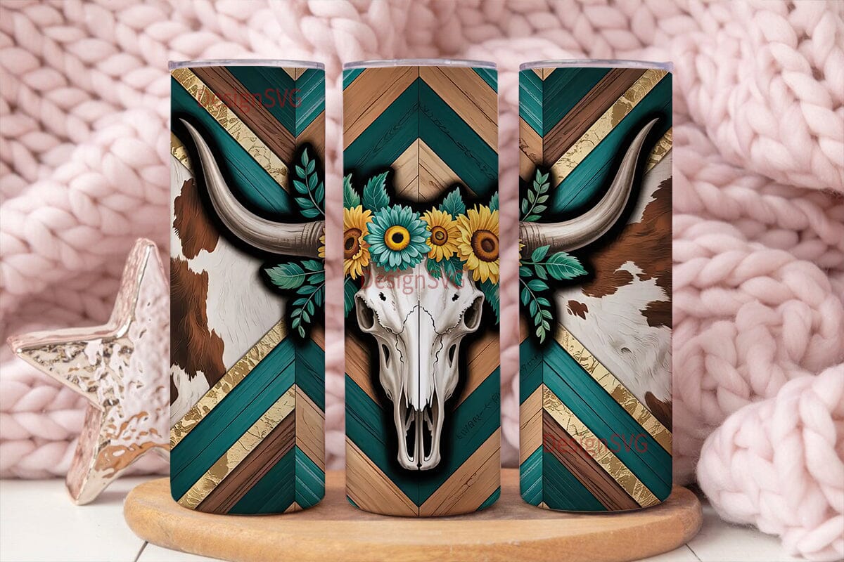 Western Boho Cow Skull 20oz Tumbler Wrap
