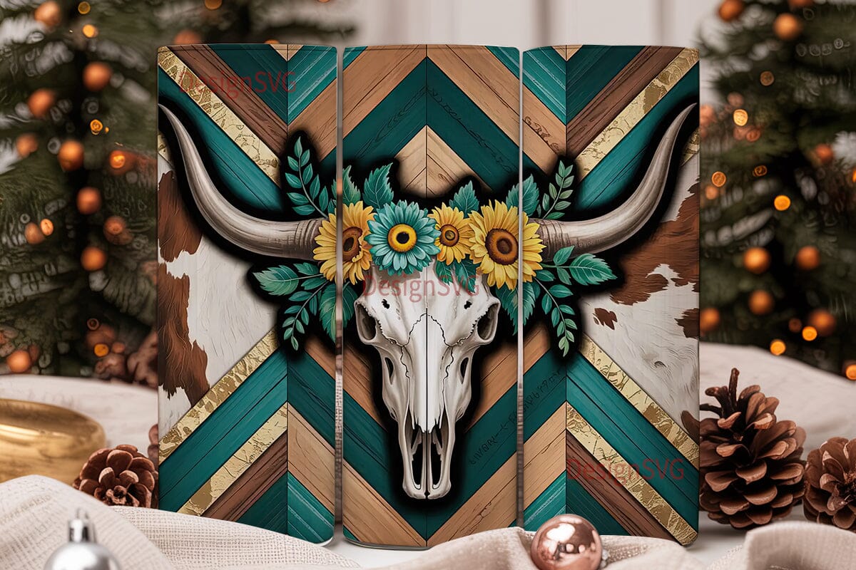 Western Boho Cow Skull 20oz Tumbler Wrap - Image 2