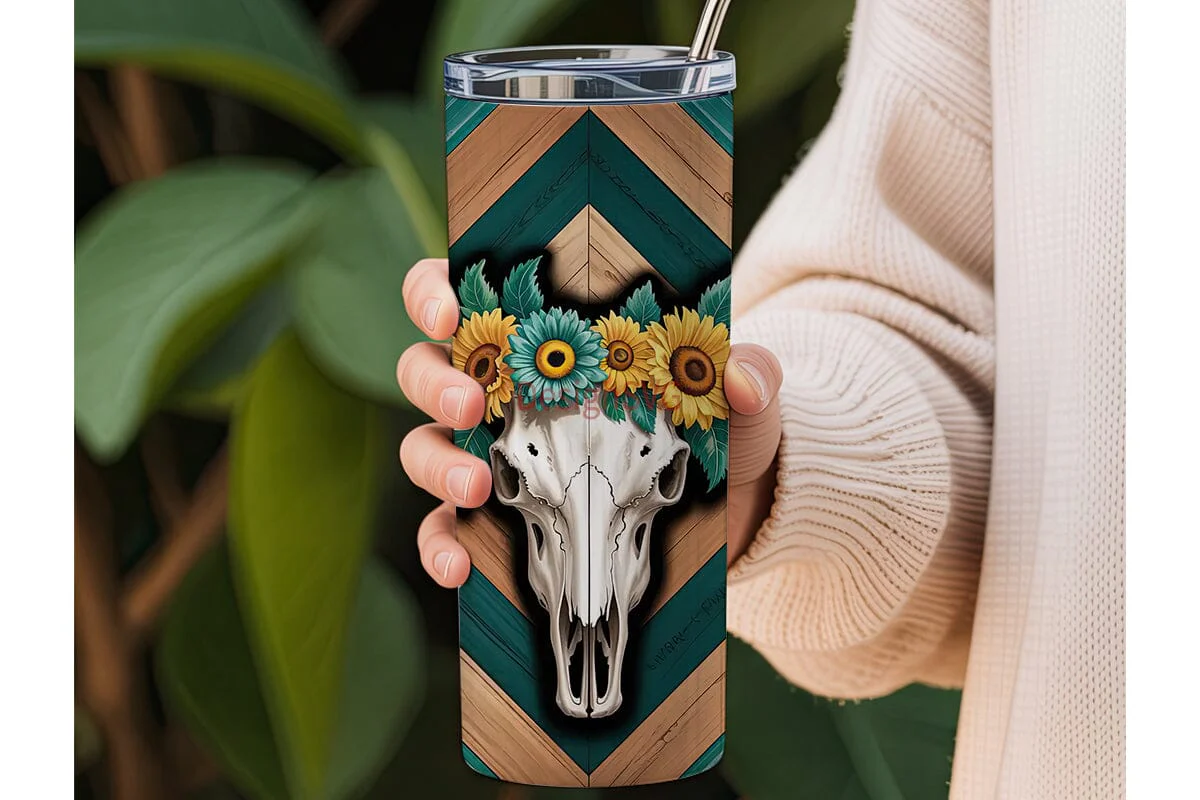 Western Boho Cow Skull 20oz Tumbler Wrap - Image 3