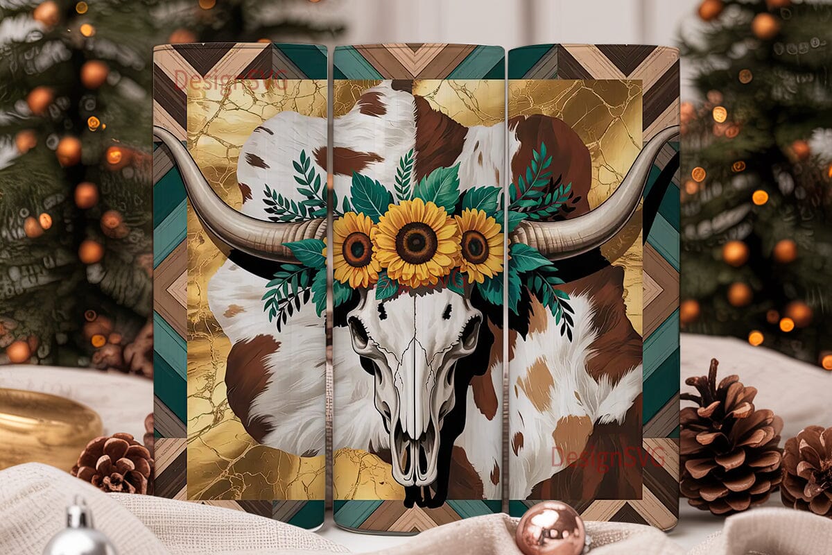 Western Boho Cow Skull 20oz Tumbler Wrap - Image 2