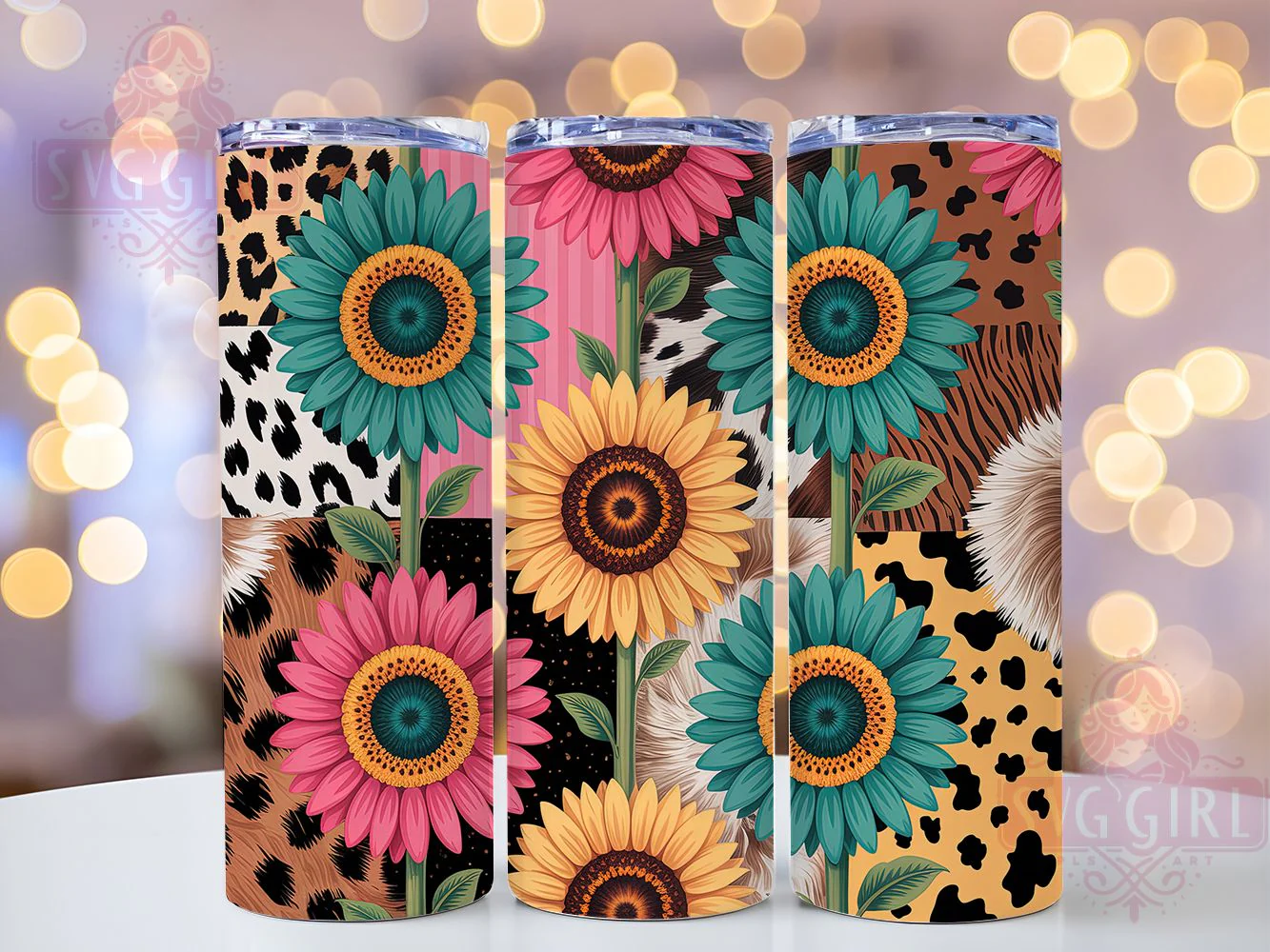 Western Boho Sunflower Tumbler Wrap, Cow Print, Leopard Print, Western Boho, Floral Style, Tumbler Wrap, Sublimation Design