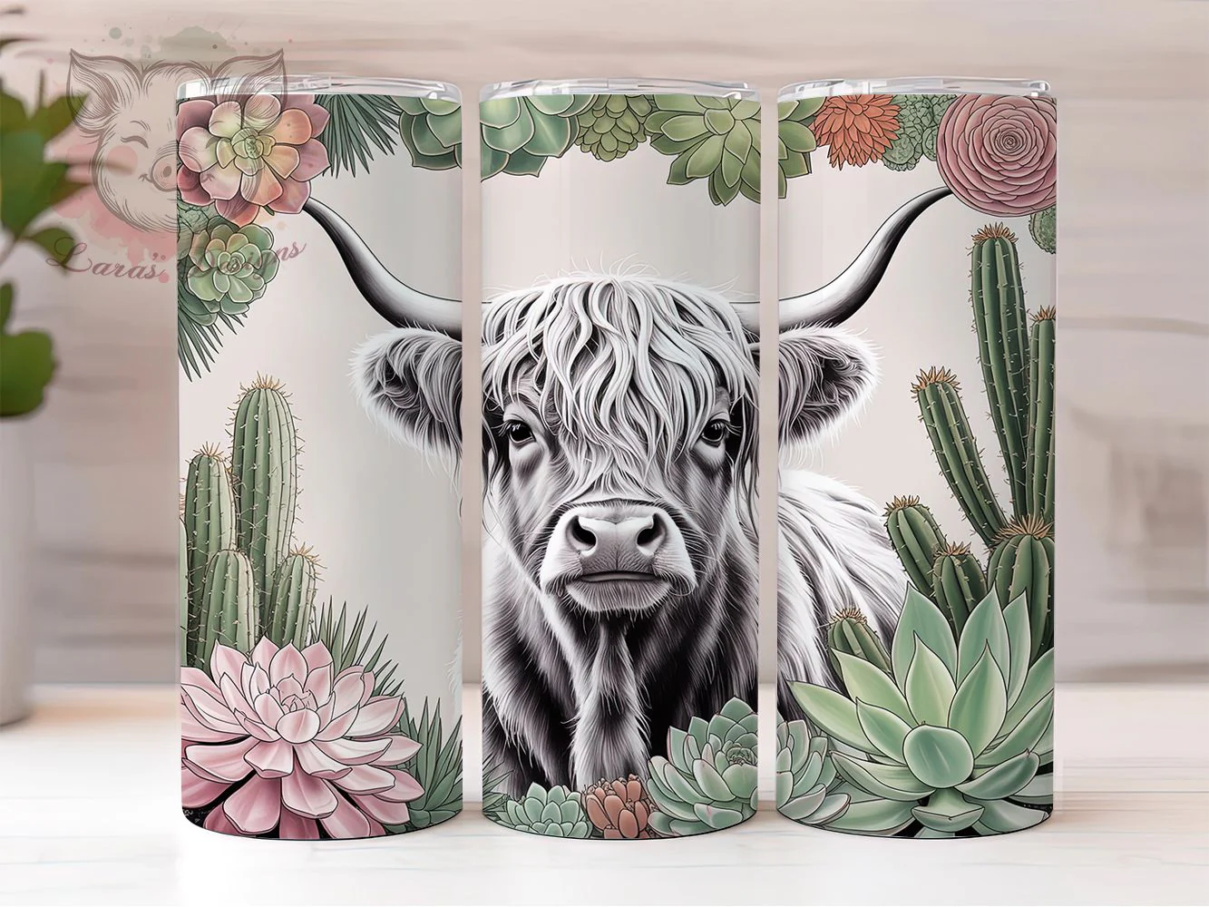 Western Cactus Highland Cow Tumbler, Cactus Floral Tumbler, Western Cow Wrap, Rustic Farmhouse Wrap, Whimsical Cow Wrap, Sublimation Design, Trendy Gift Idea