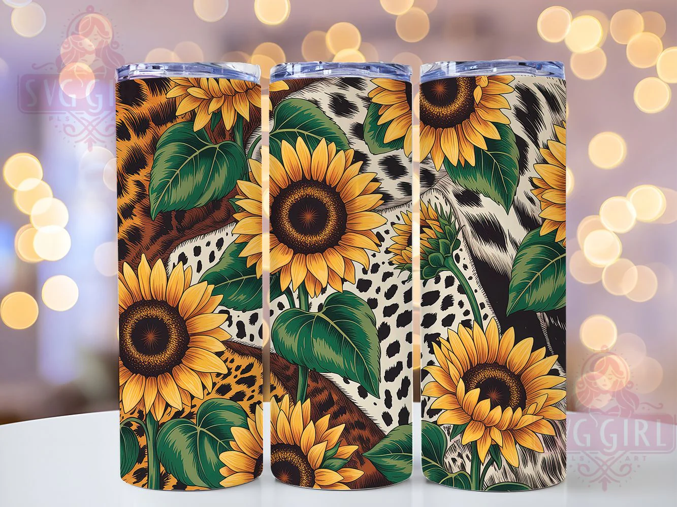 Western Cowhide Sunflower Tumbler, Western Cowhide Theme, Leopard Print Wrap, Rustic Country Chic, Bold Farmhouse Style, Seamless Artistic Motif, Boho Western Bloom, 20Oz Tumbler, Sublimation