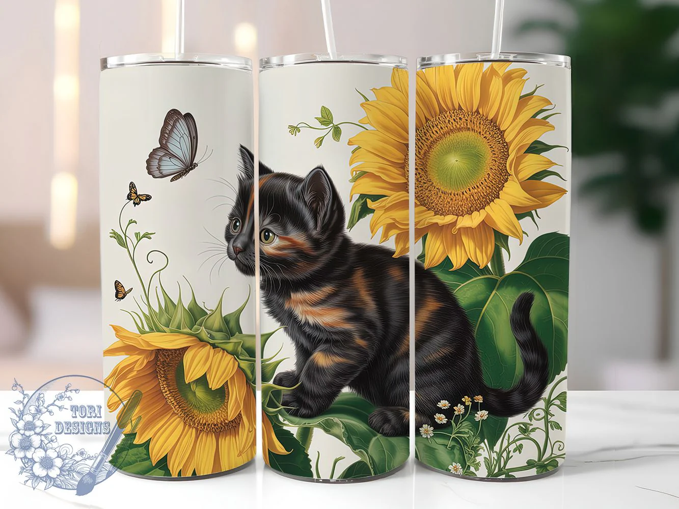Whimsical Calico Butterfly Cat Tumbler, Butterfly Cat Tumbler, Cute Pet Wrap, Whimsical Cat Wrap, Artistic Butterfly Wrap, Sublimation Design, Trendy Gift Idea