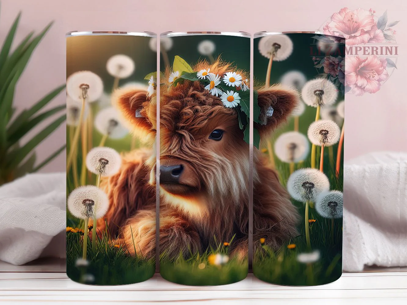 Whimsical Dandelion Highland Cow Tumbler, Highland Cow Tumbler, Rustic Cow Wrap, Whimsical Cow Wrap, Country Cow Wrap, Sublimation Design, Trendy Gift Idea