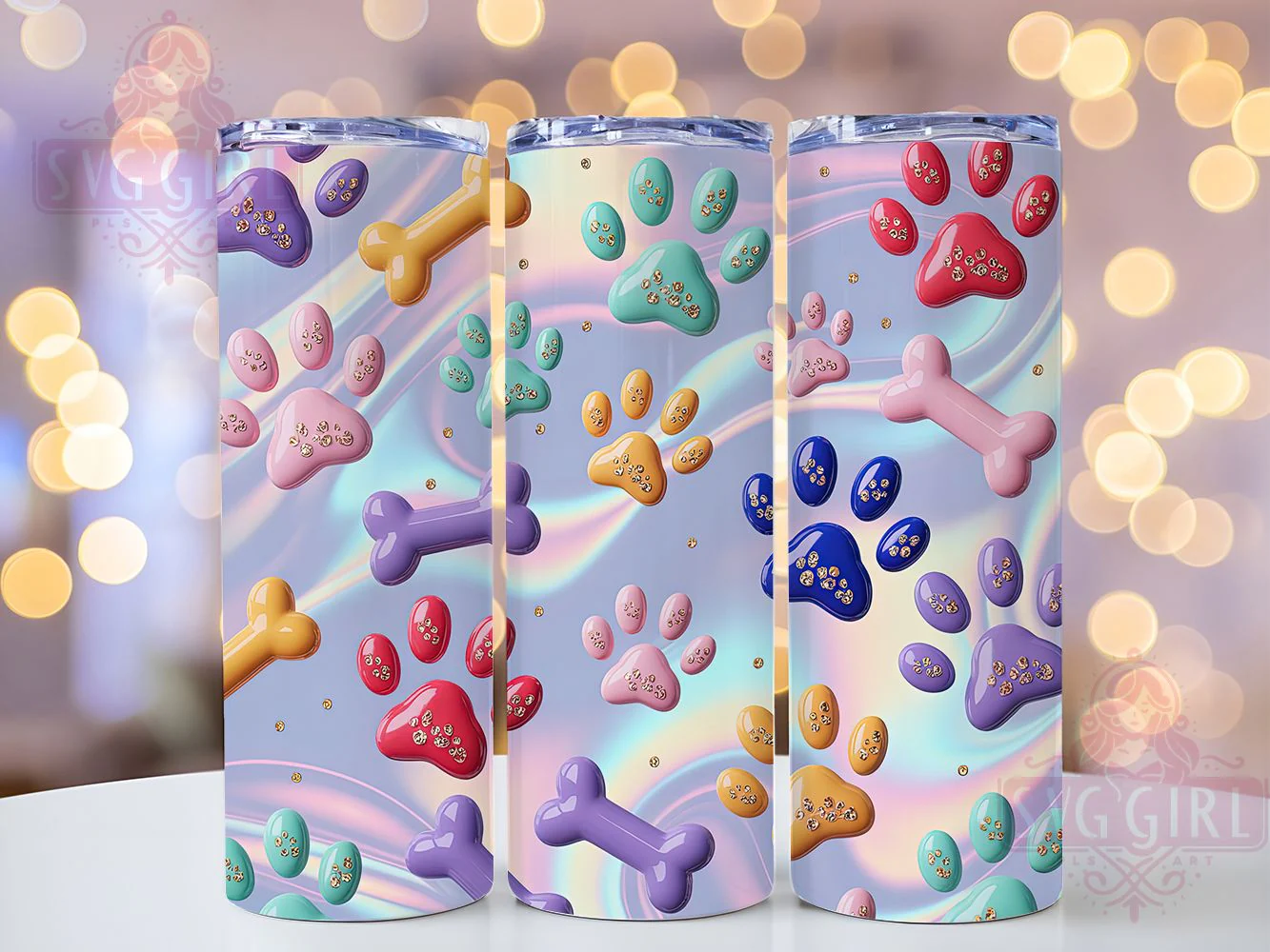 Whimsical Dog Paw Print Tumbler, Dog Paw Tumbler, Cute Dog Wrap, Pet Lover Wrap, Whimsical Paw Wrap, Sublimation Design, Trendy Gift Idea