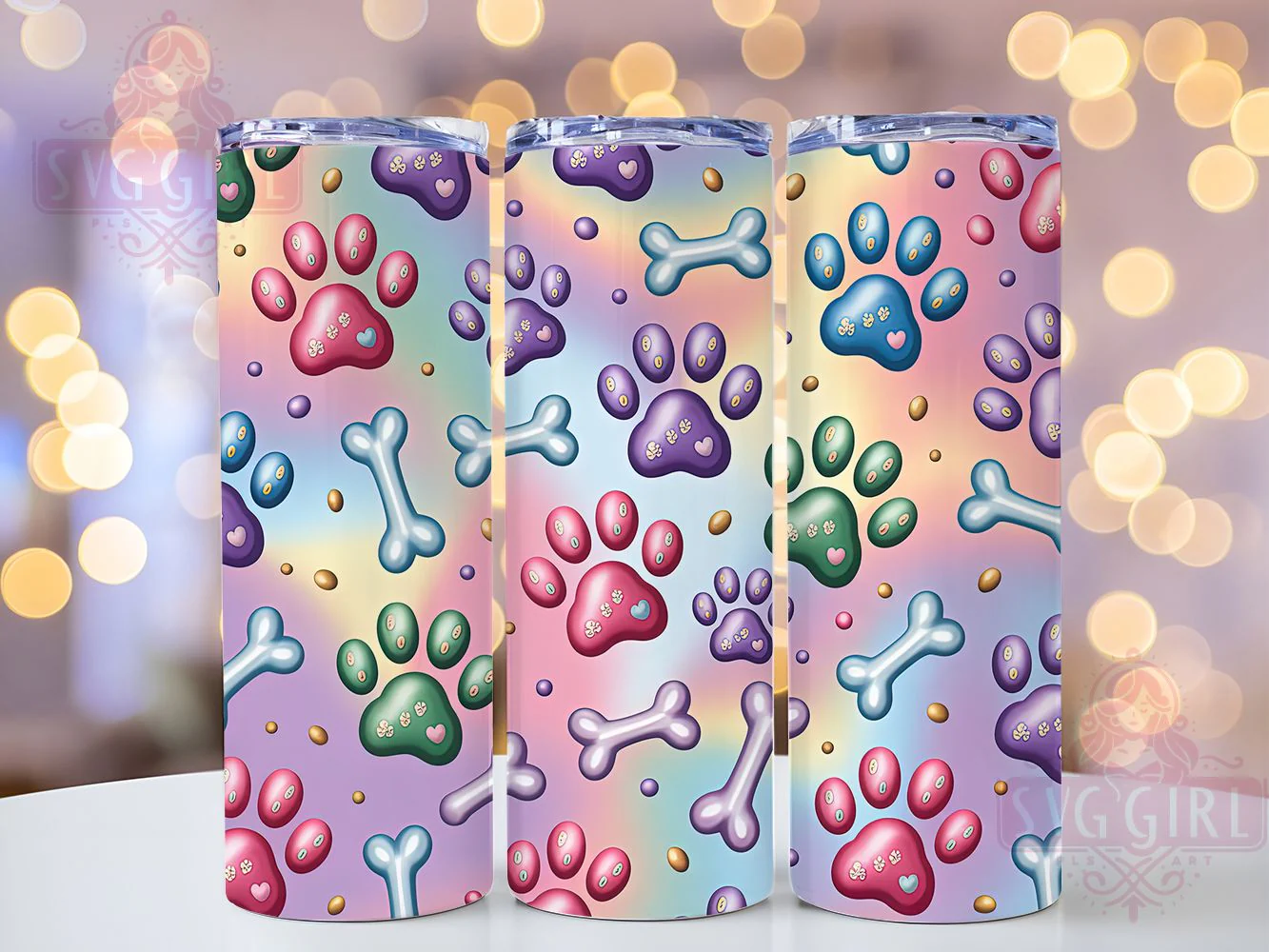 Whimsical Dog Paw Print Tumbler, Dog Paw Tumbler, Cute Dog Wrap, Pet Lover Wrap, Whimsical Paw Wrap, Sublimation Design, Trendy Gift Idea
