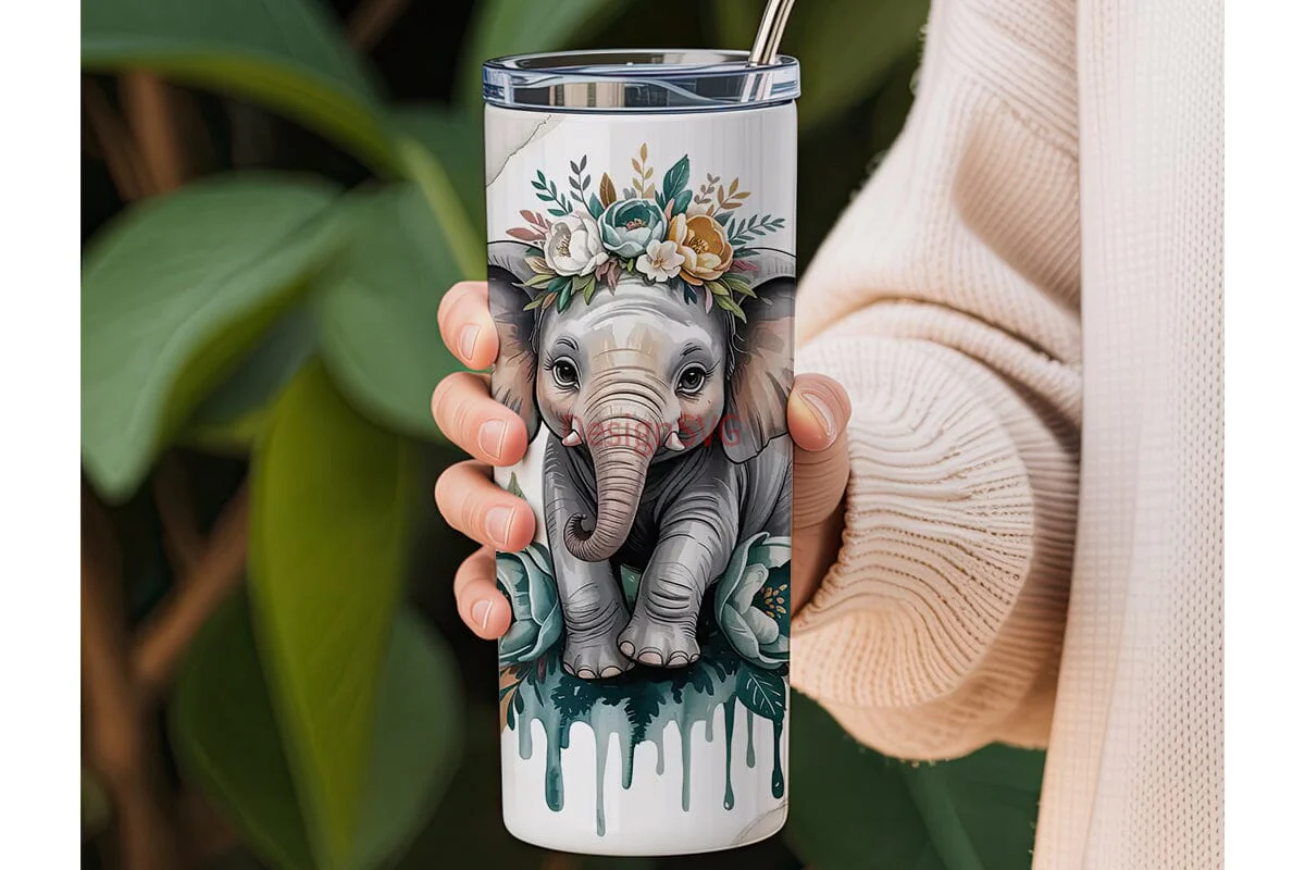 Whimsical Elephant Floral 20oz Tumbler - Image 3