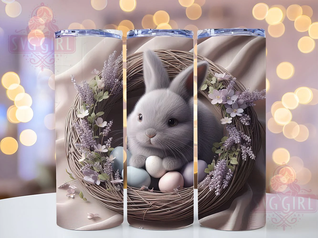 Whimsical Floral Easter Bunny Tumbler, Cute Bunny Tumbler, Whimsical Easter Wrap, Spring Bunny Wrap, Floral Bunny Wrap, Sublimation Design, Trendy Gift Idea