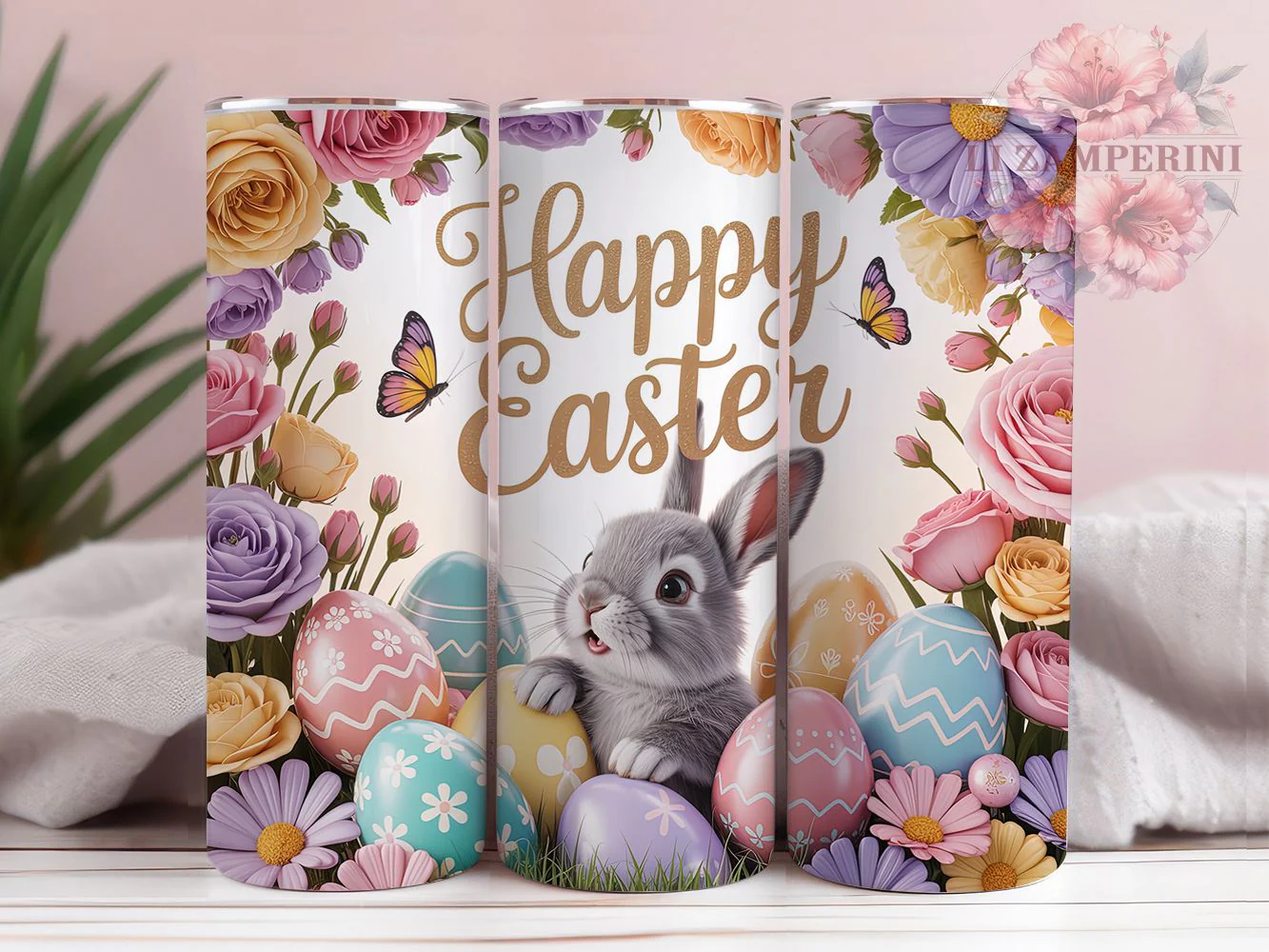 Whimsical Floral Easter Bunny Tumbler, Happy Easter Tumbler, Spring Bunny Wrap, Whimsical Easter Wrap, Country Easter Wrap, Sublimation Design, Trendy Gift Idea