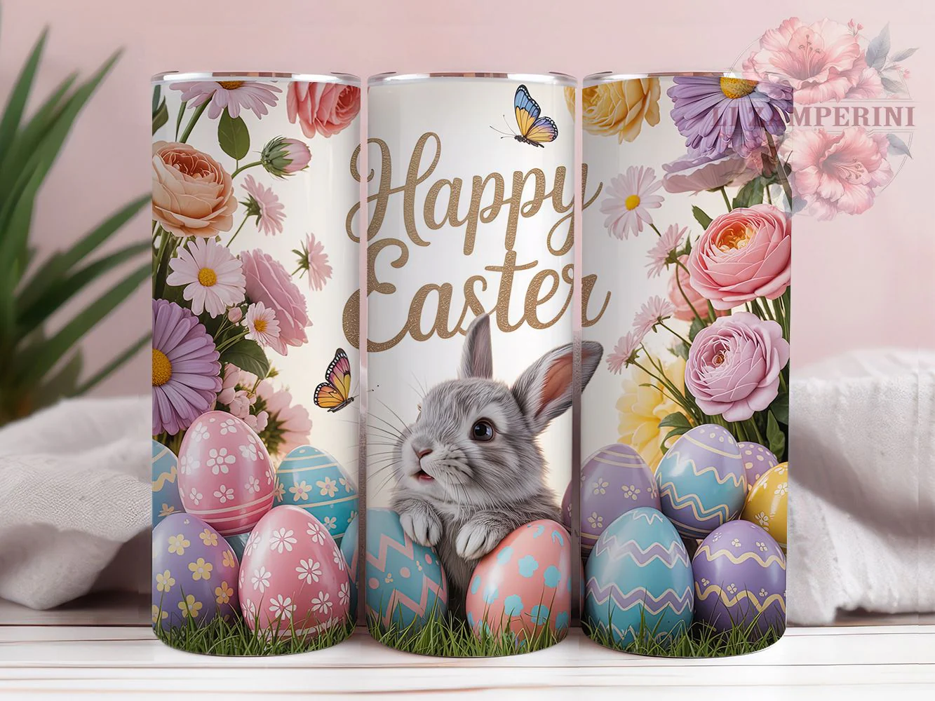 Whimsical Floral Easter Bunny Tumbler, Happy Easter Tumbler, Spring Bunny Wrap, Whimsical Easter Wrap, Country Easter Wrap, Sublimation Design, Trendy Gift Idea