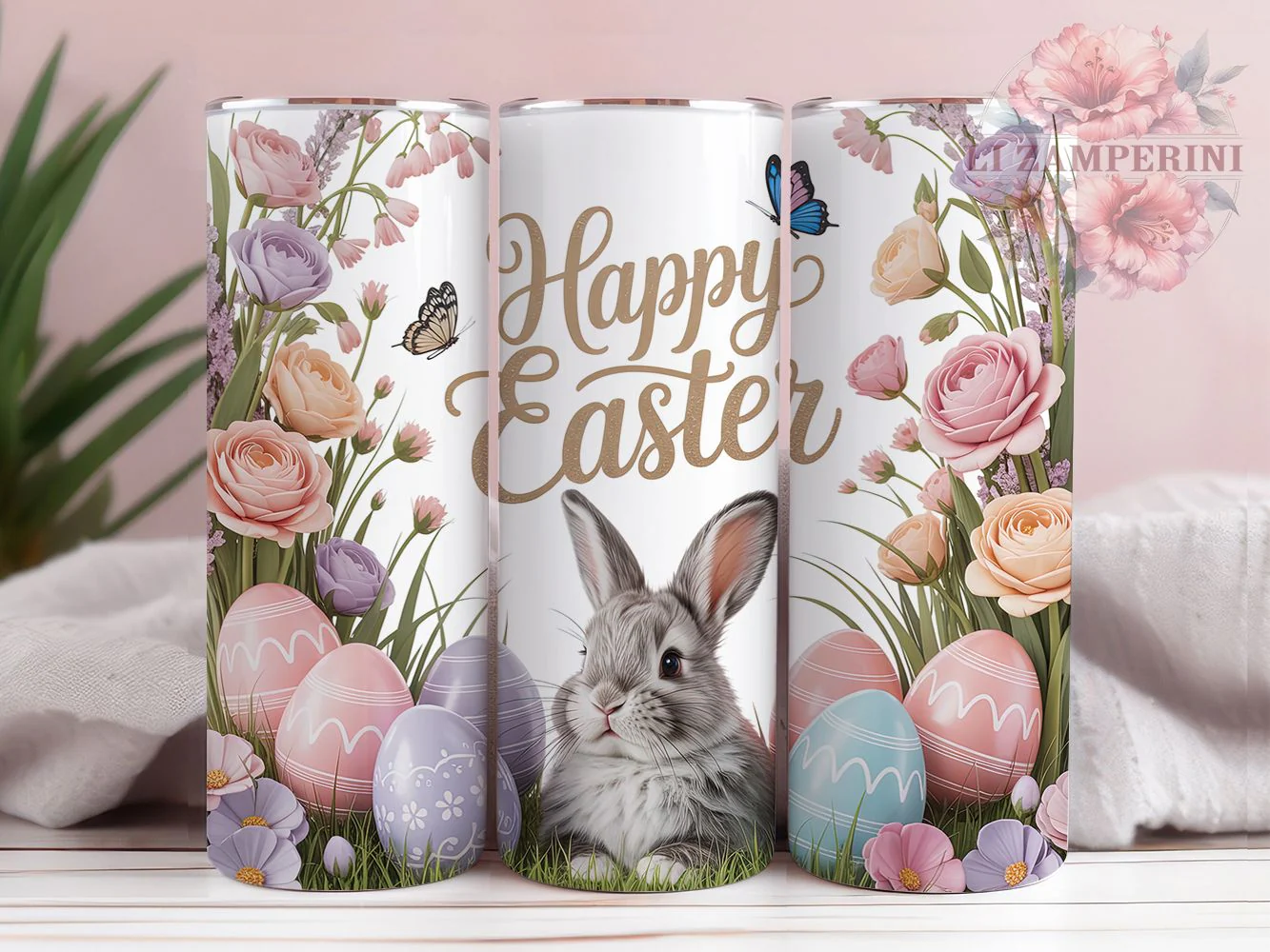 Whimsical Floral Easter Bunny Tumbler, Happy Easter Tumbler, Spring Bunny Wrap, Whimsical Easter Wrap, Country Easter Wrap, Sublimation Design, Trendy Gift Idea