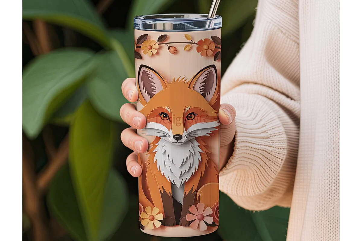 Whimsical Fox & Flowers 20oz Tumbler - Image 3