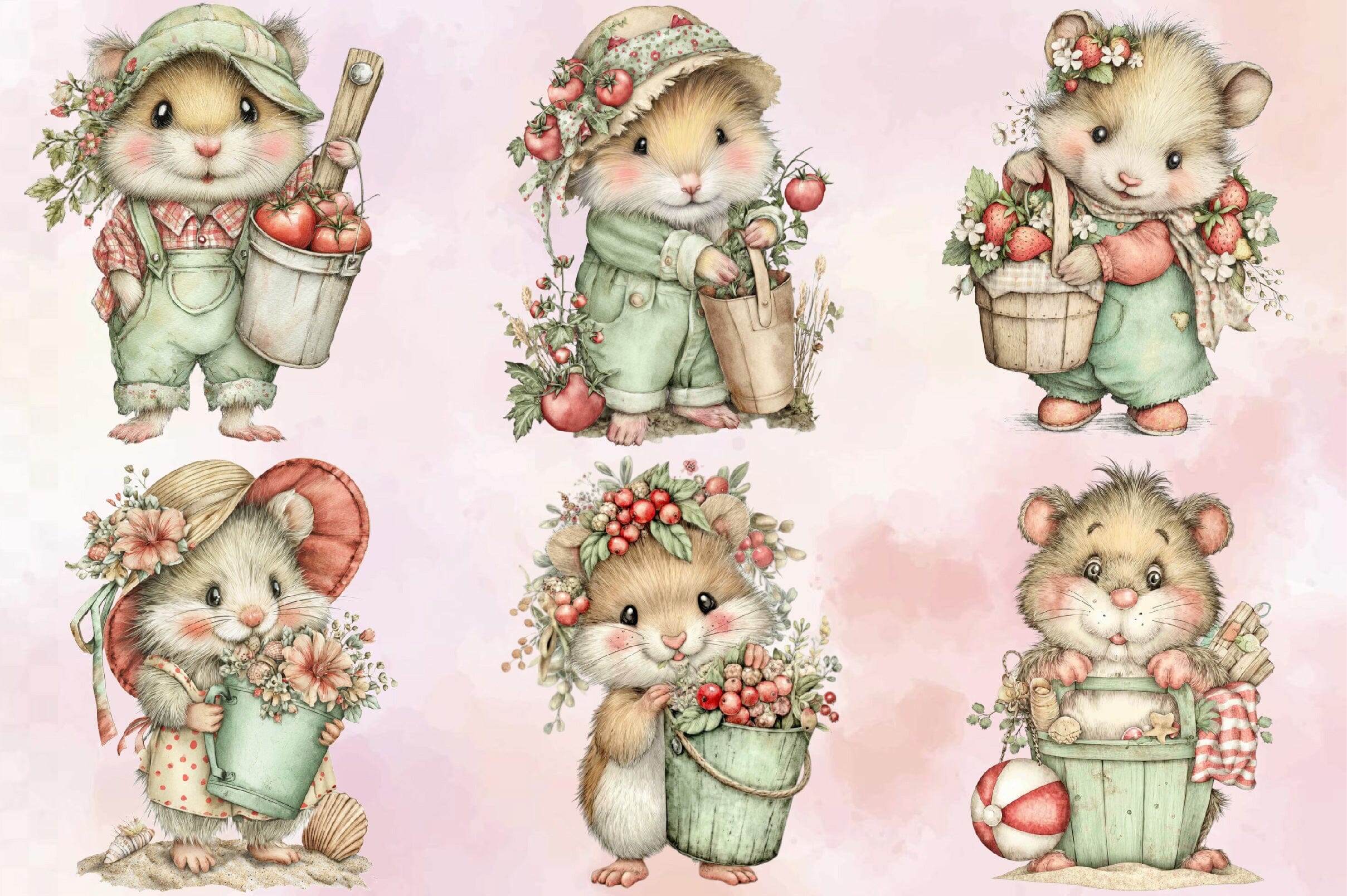 Whimsical Hamster Bucket Summer Clipart Bundle. - Image 3