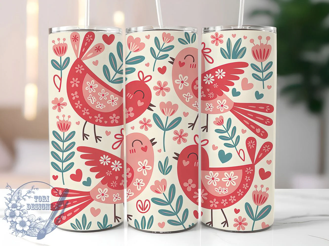 Whimsical Red Bird Tumbler, Whimsical Bird Tumbler, Artistic Bird Wrap, Colorful Bird Wrap, Playful Red Bird Wrap, Sublimation Design, Trendy Gift Idea