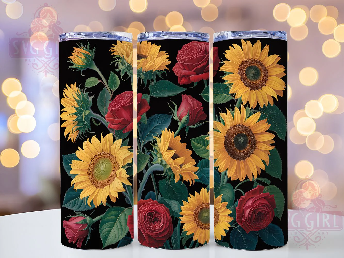 Whimsical Rose Sunflower Tumbler, Floral Tumbler Design, Rustic Flower Wrap, Whimsical Floral Wrap, Country Flower Wrap, Sublimation Design, Trendy Gift Idea