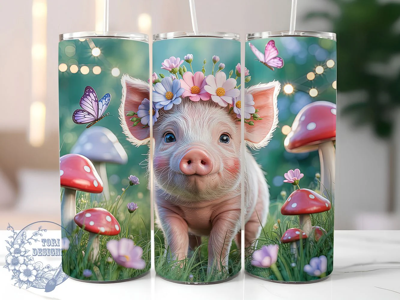 Whimsical Rustic Boho Pig Tumbler, Farmhouse Pig Tumbler, Rustic Animal Wrap, Whimsical Pig Wrap, Artistic Boho Wrap, Sublimation Design, Trendy Gift Idea