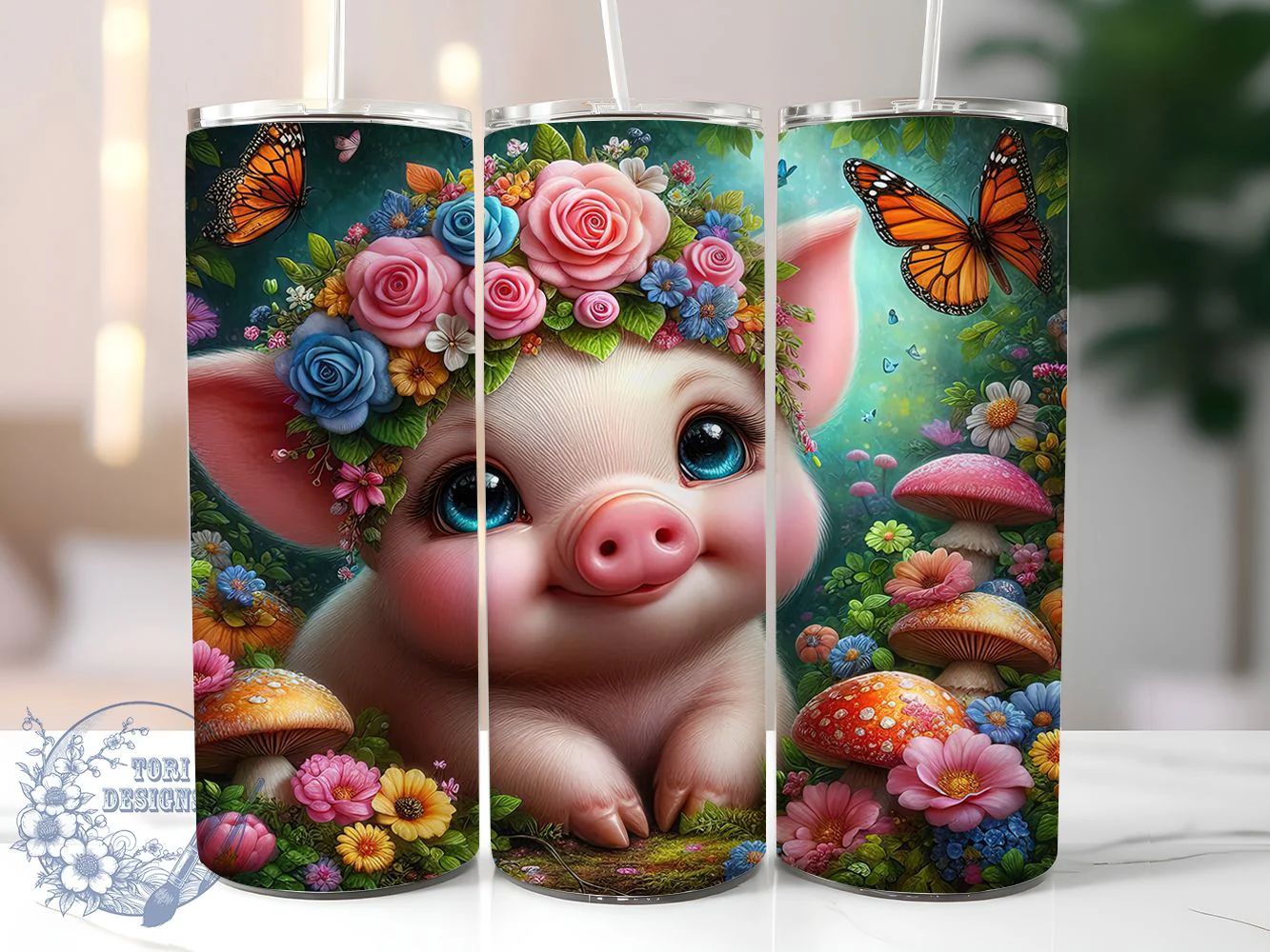 Whimsical Rustic Boho Pig Tumbler, Farmhouse Pig Tumbler, Rustic Animal Wrap, Whimsical Pig Wrap, Artistic Boho Wrap, Sublimation Design, Trendy Gift Idea