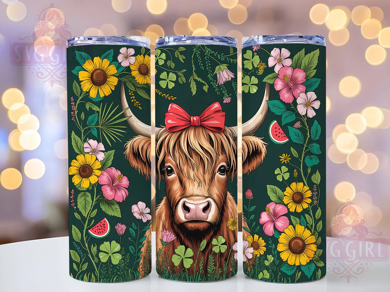 Whimsical Rustic Floral Cow Tumbler, Highland Cow Tumbler, Rustic Cow Wrap, Whimsical Cow Wrap, Country Cow Wrap, Sublimation Design, Trendy Gift Idea
