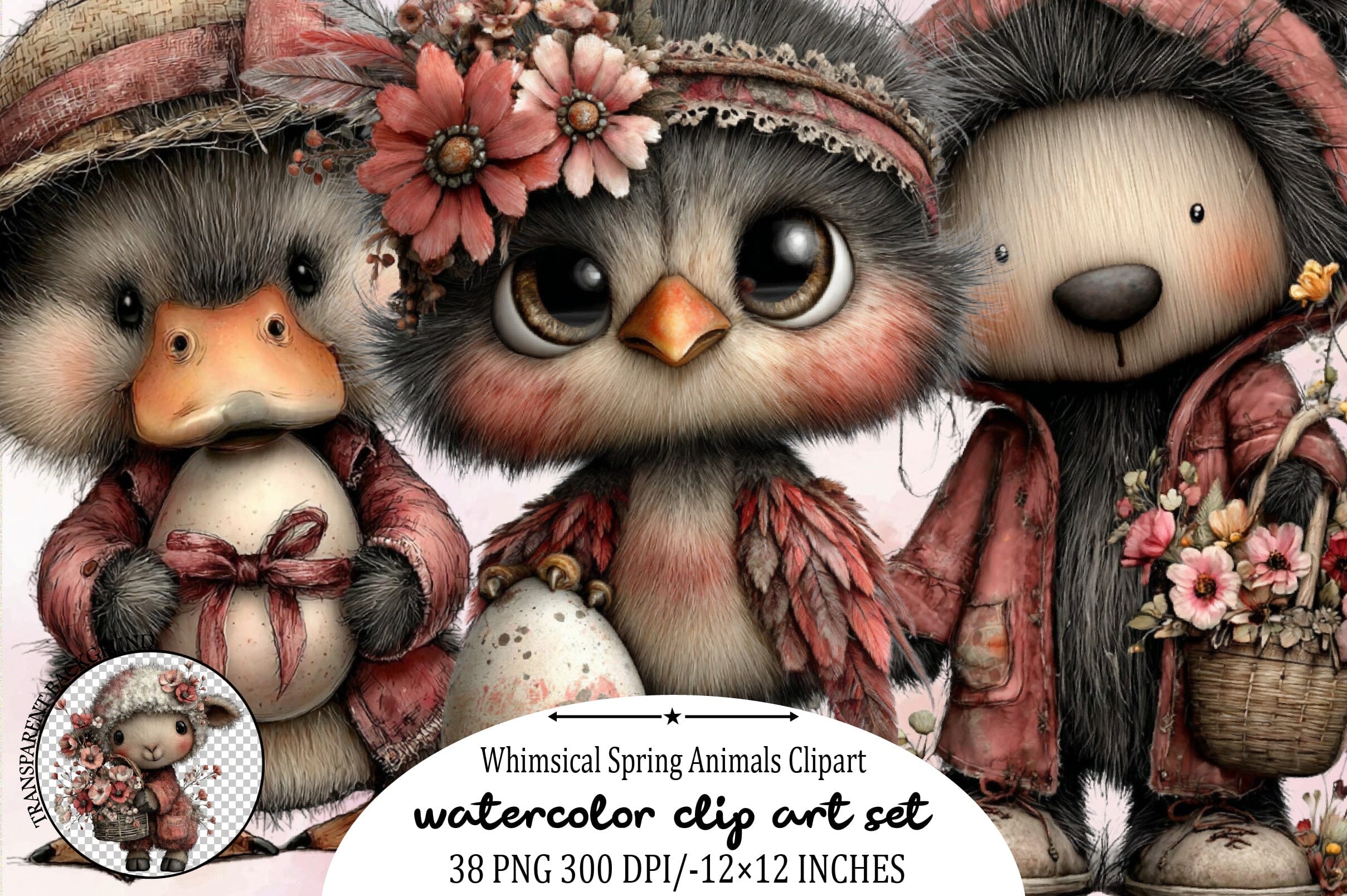 Whimsical Spring Animals Clipart Bundle.