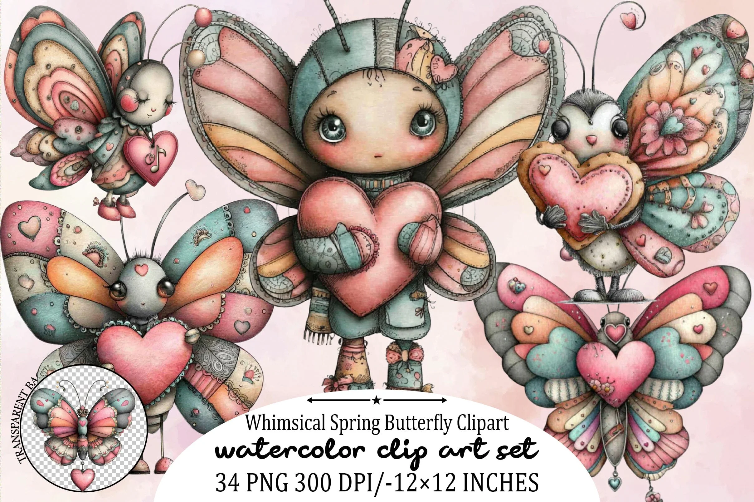 Whimsical Spring Butterfly Clipart Bundle.