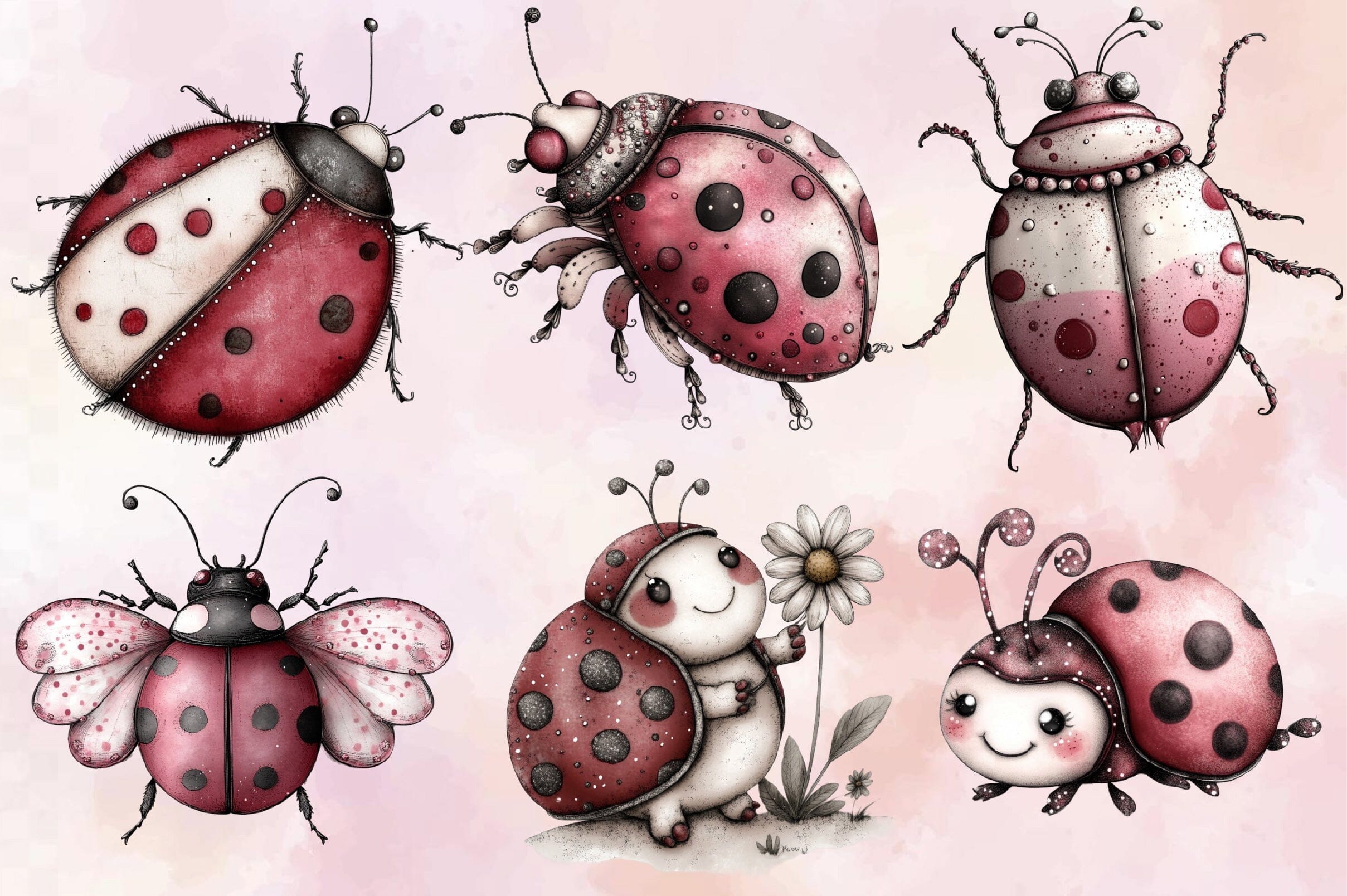 Whimsical Spring Ladybug Clipart  Bundle. - Image 4