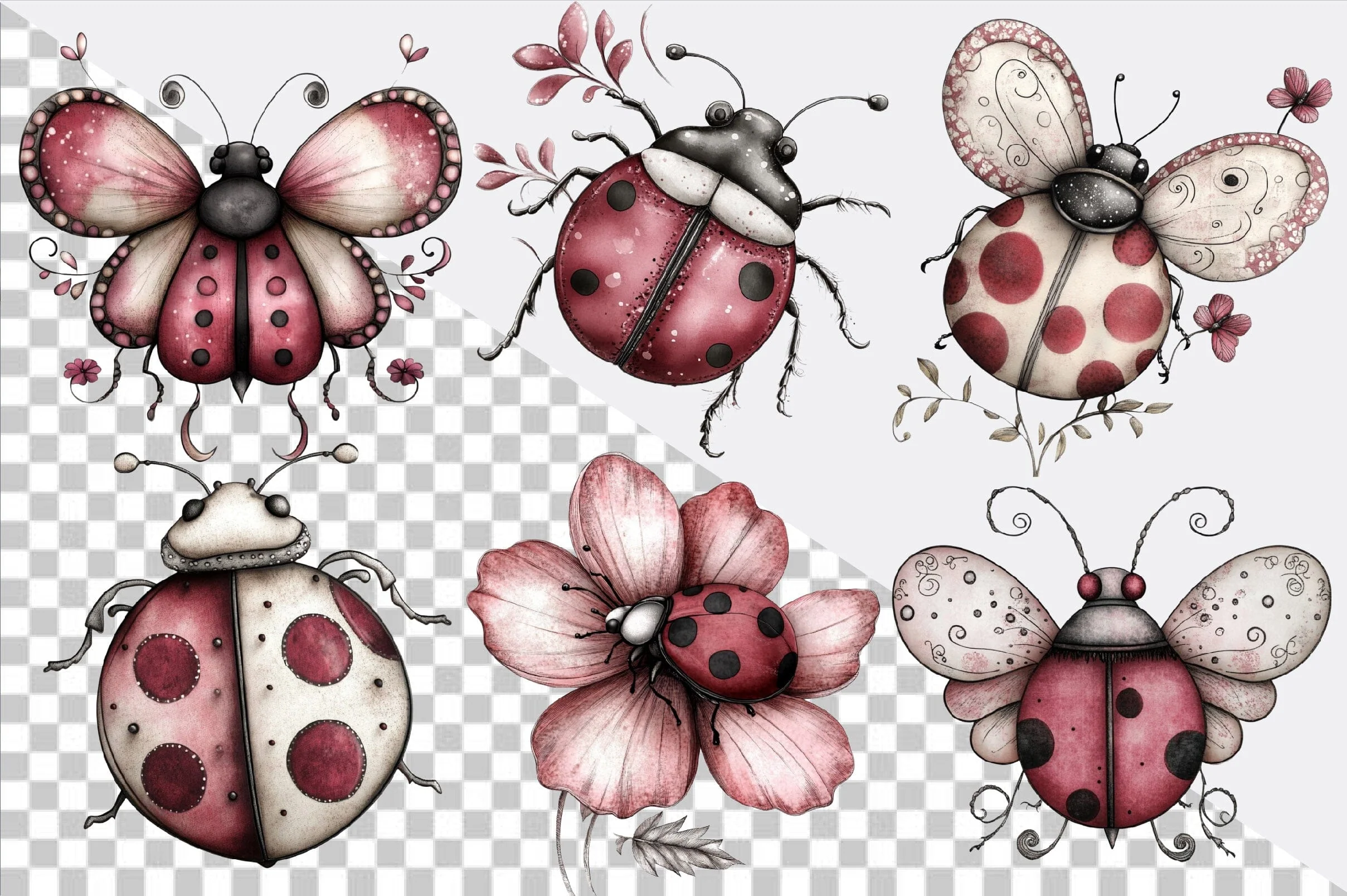 Whimsical Spring Ladybug Clipart  Bundle. - Image 5