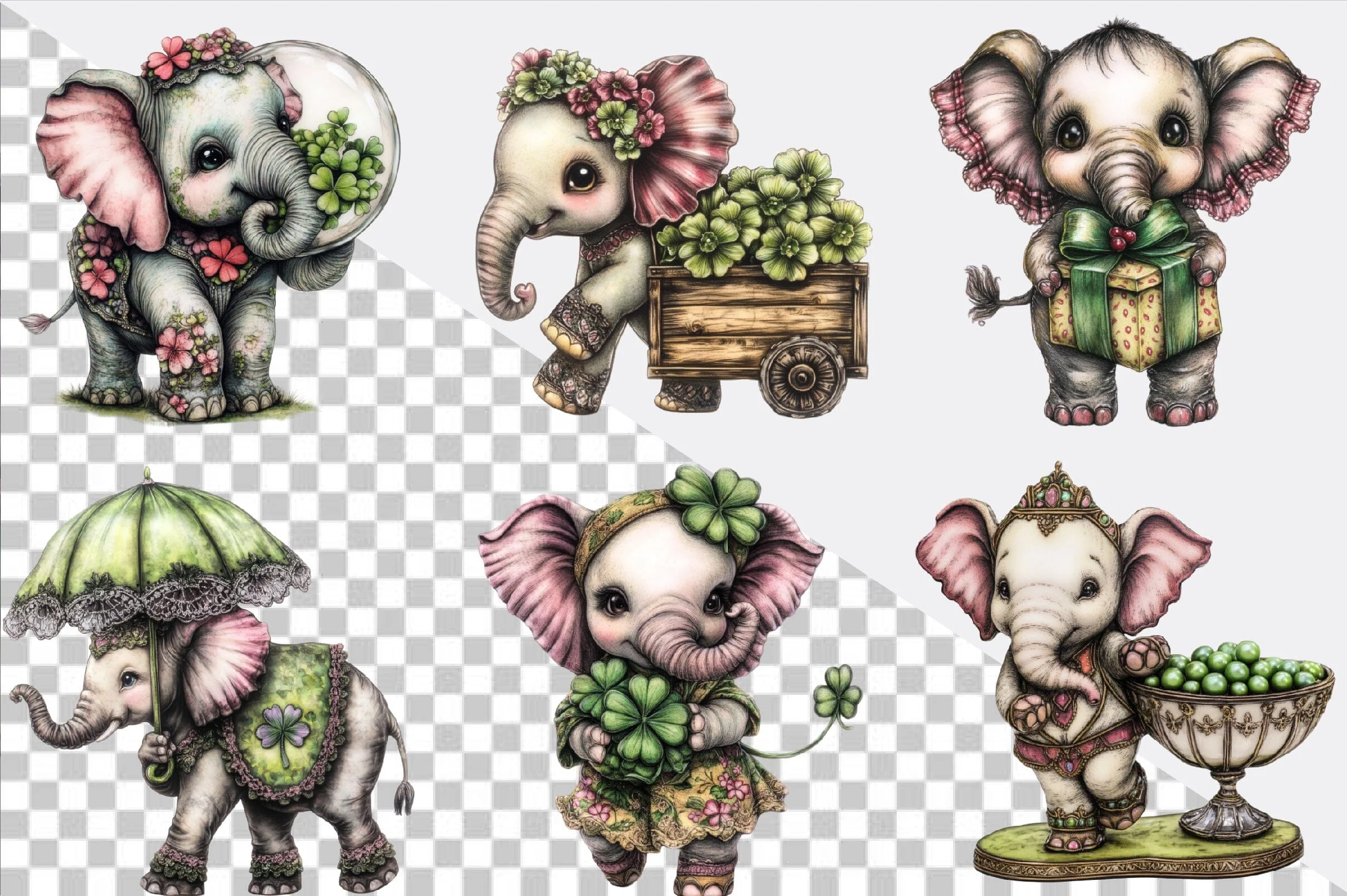 Whimsical St Patrick Elephant Clipart - Image 8