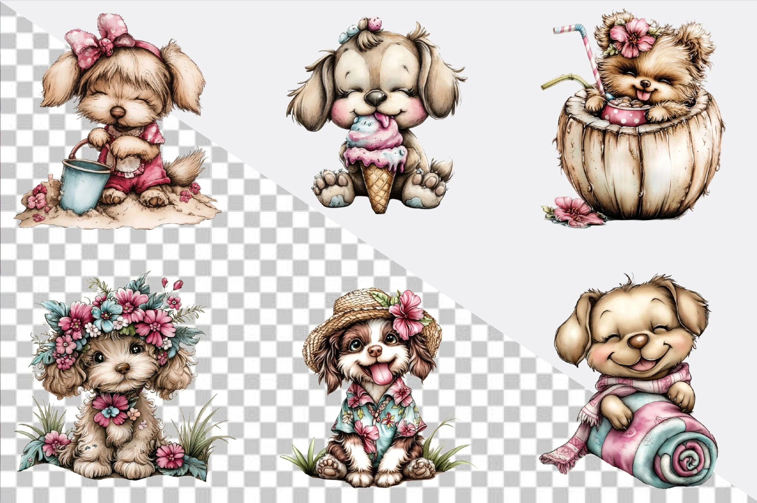 Whimsical Summer Dog Clipart Bundle. - Image 3