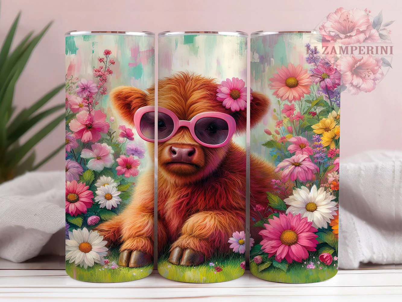 Whimsical Summer Flower Cow Tumbler, Highland Cow Tumbler, Rustic Cow Wrap, Whimsical Cow Wrap, Country Cow Wrap, Sublimation Design, Trendy Gift Idea