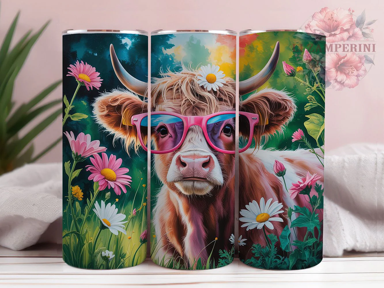 Whimsical Summer Flower Cow Tumbler, Highland Cow Tumbler, Rustic Cow Wrap, Whimsical Cow Wrap, Country Cow Wrap, Sublimation Design, Trendy Gift Idea