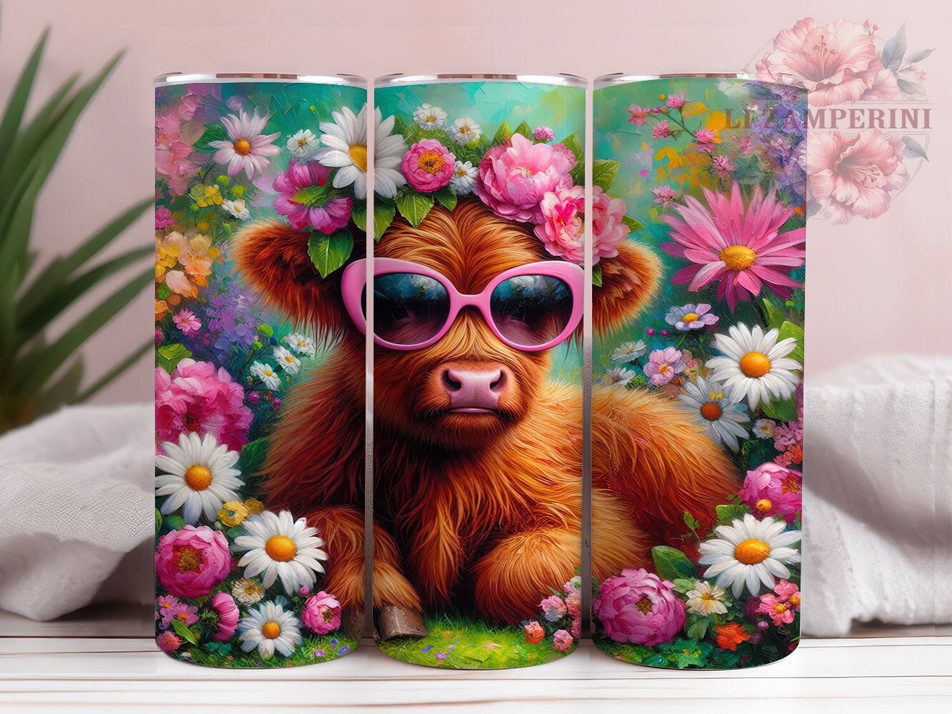 Whimsical Summer Flower Cow Tumbler, Highland Cow Tumbler, Rustic Cow Wrap, Whimsical Cow Wrap, Country Cow Wrap, Sublimation Design, Trendy Gift Idea