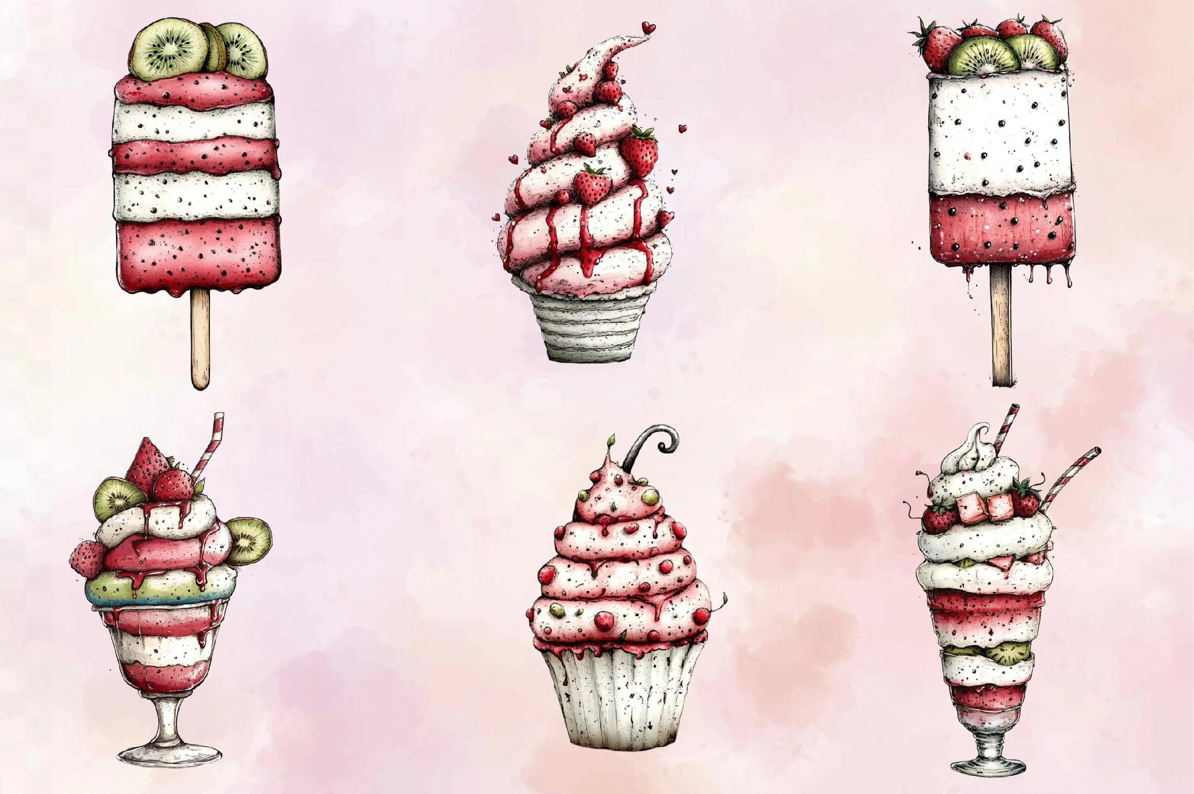 Whimsical Summer Ice Cream Clipart Bundle. - Image 8