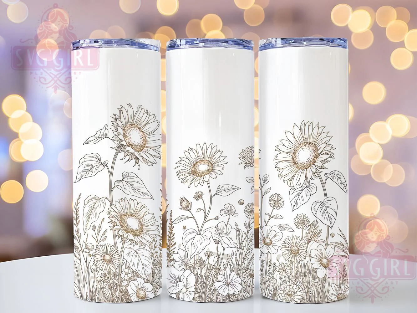 Whimsical Summer Sunflower Tumbler, Floral Tumbler Design, Rustic Sunflower Wrap, Whimsical Flower Wrap, Country Floral Wrap, Sublimation Design, Trendy Gift Idea